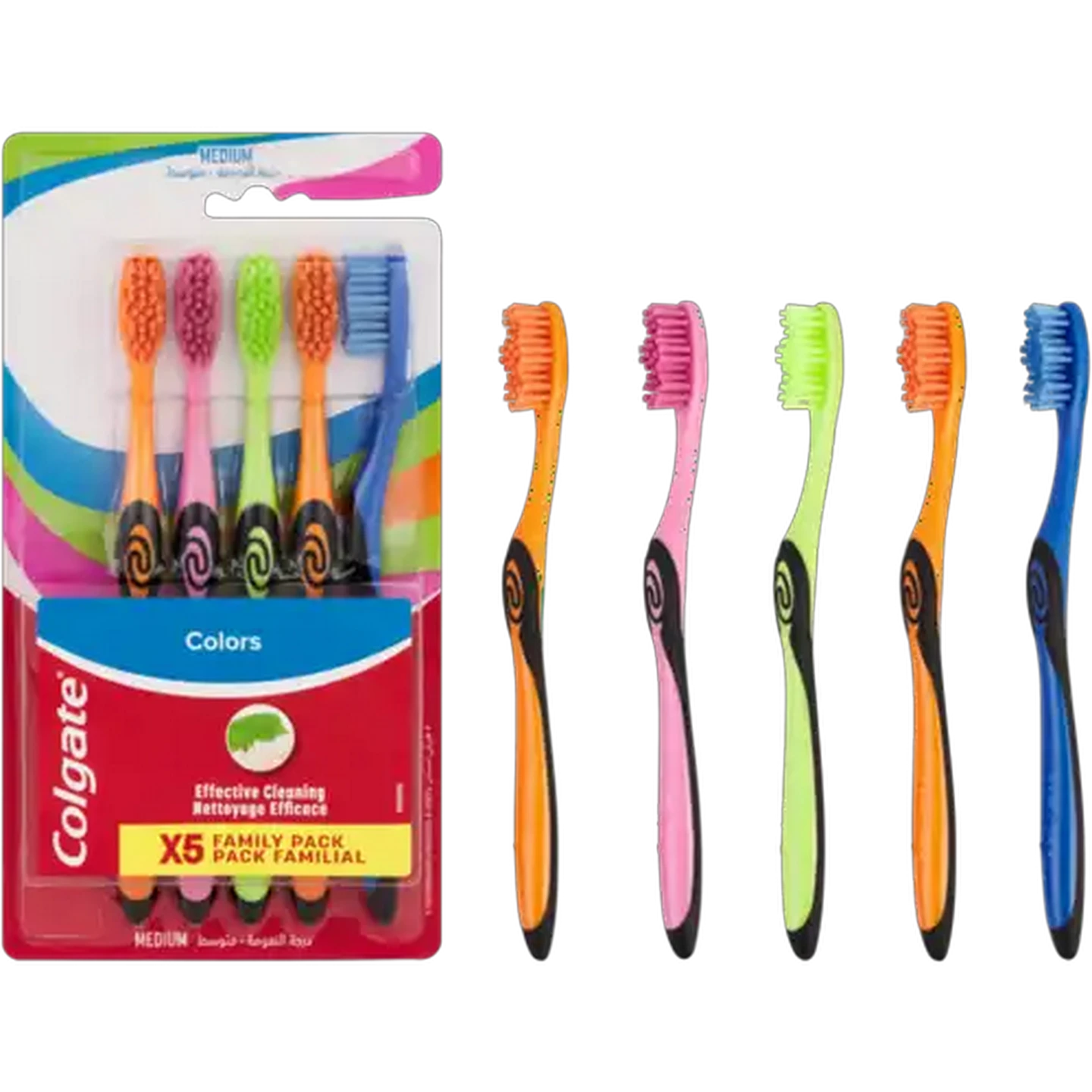 Image of Colgate Colours Assorted Medium Toothbrushes 5 Pack