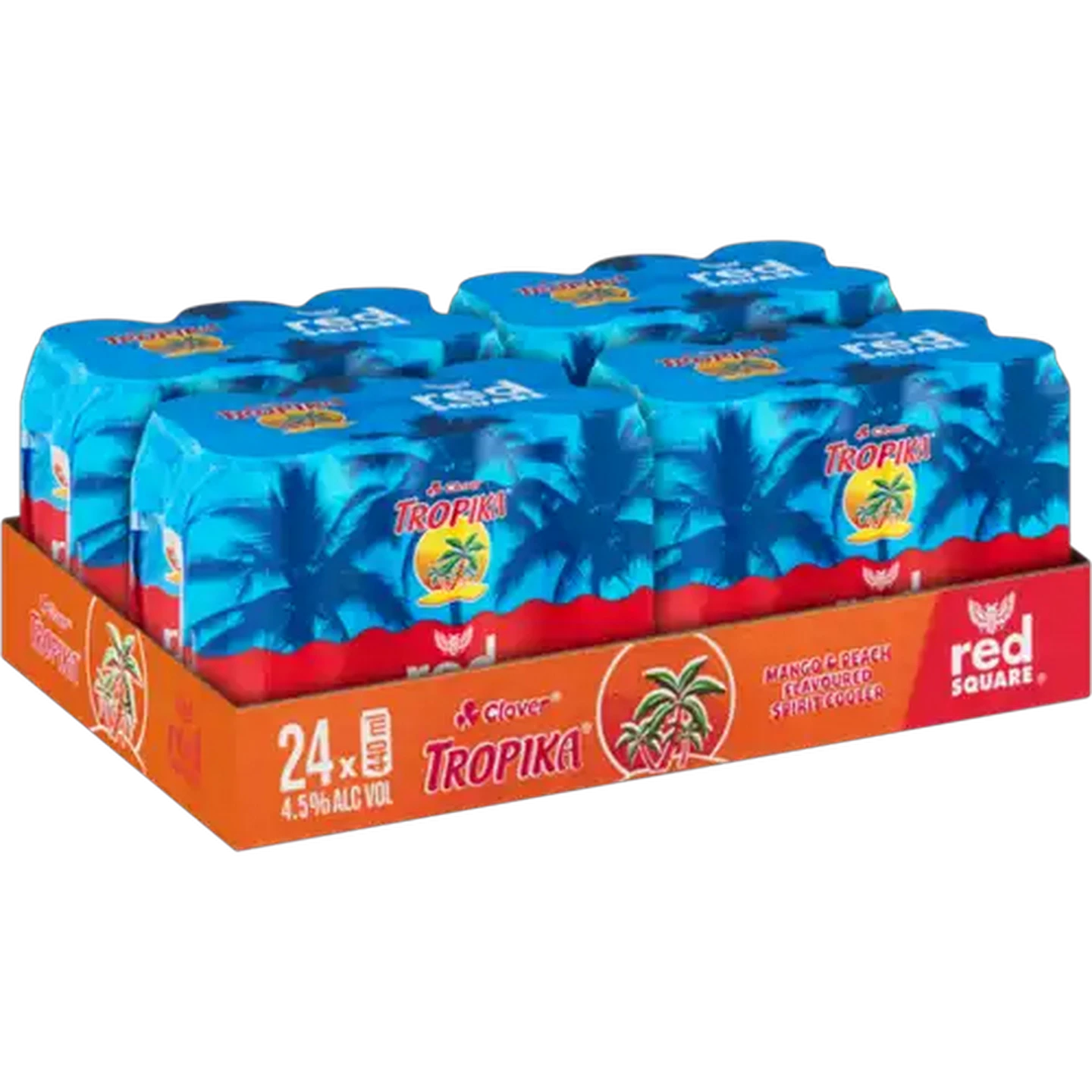 Image of Red Square Clover Mango & Peach Flavoured Tropika Spirit Cooler 24 x 440ml