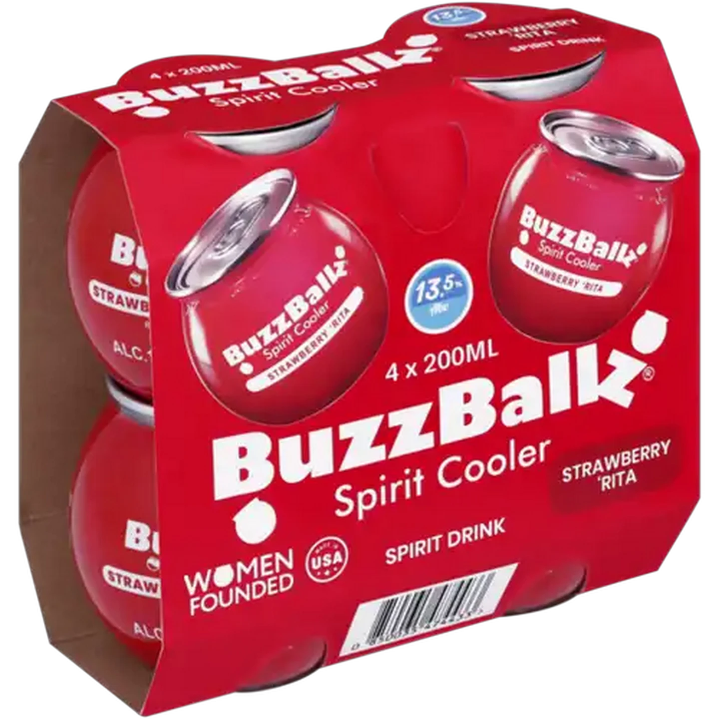 Image of BuzzBallz Gluten Free Strawberry 'Rita Flavoured Spirit Cooler Cans 4 x 200ml