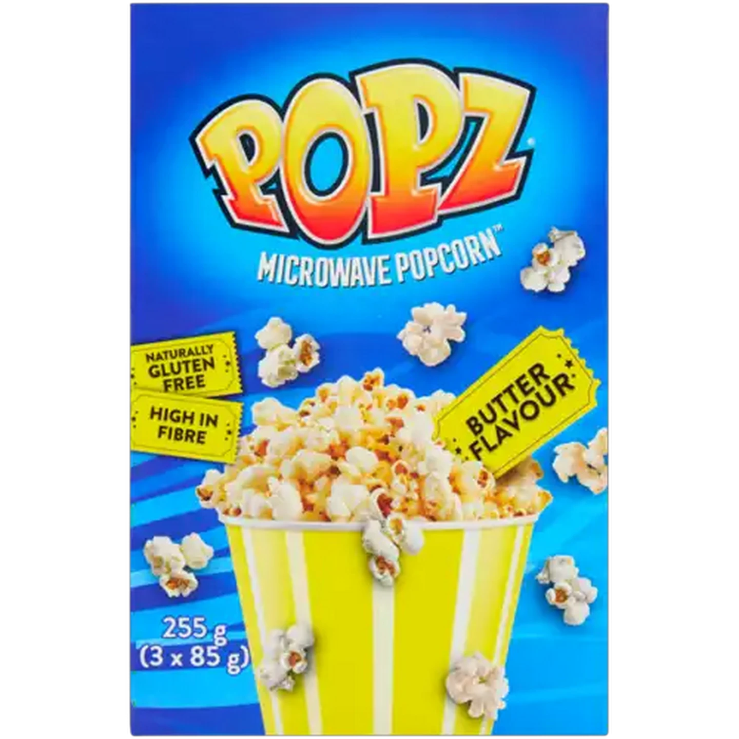 Image of Popz Gluten Free Butter Flavour Microwave Popcorn 3 x 85g