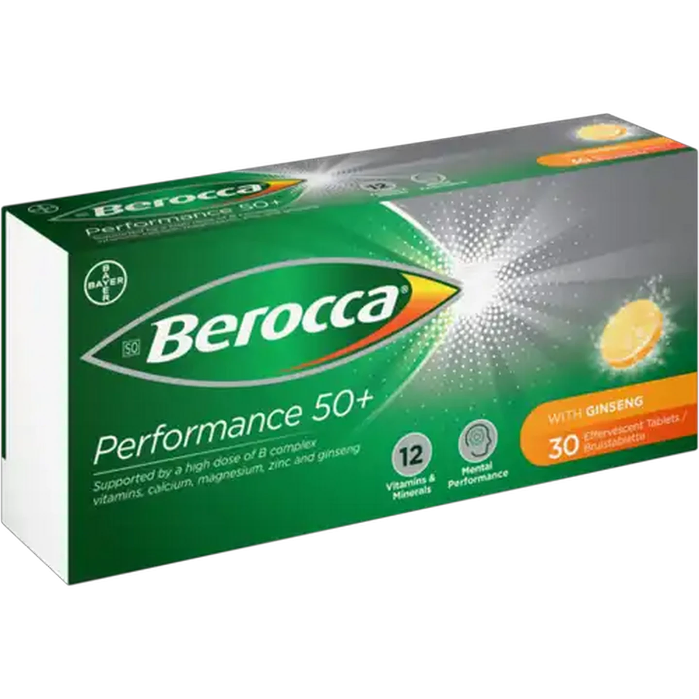 Image of Berocca Performance 50+ Orange Flavour Effervescent Tablets 30-Pack