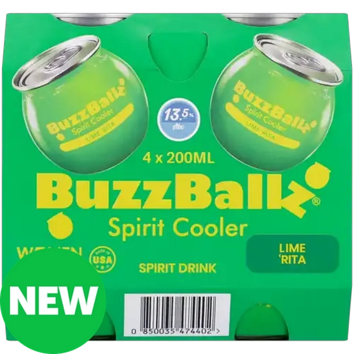 Image of BuzzBallz Gluten Free Lime 'Rita Flavoured Spirit Cooler Cans 4 x 200ml