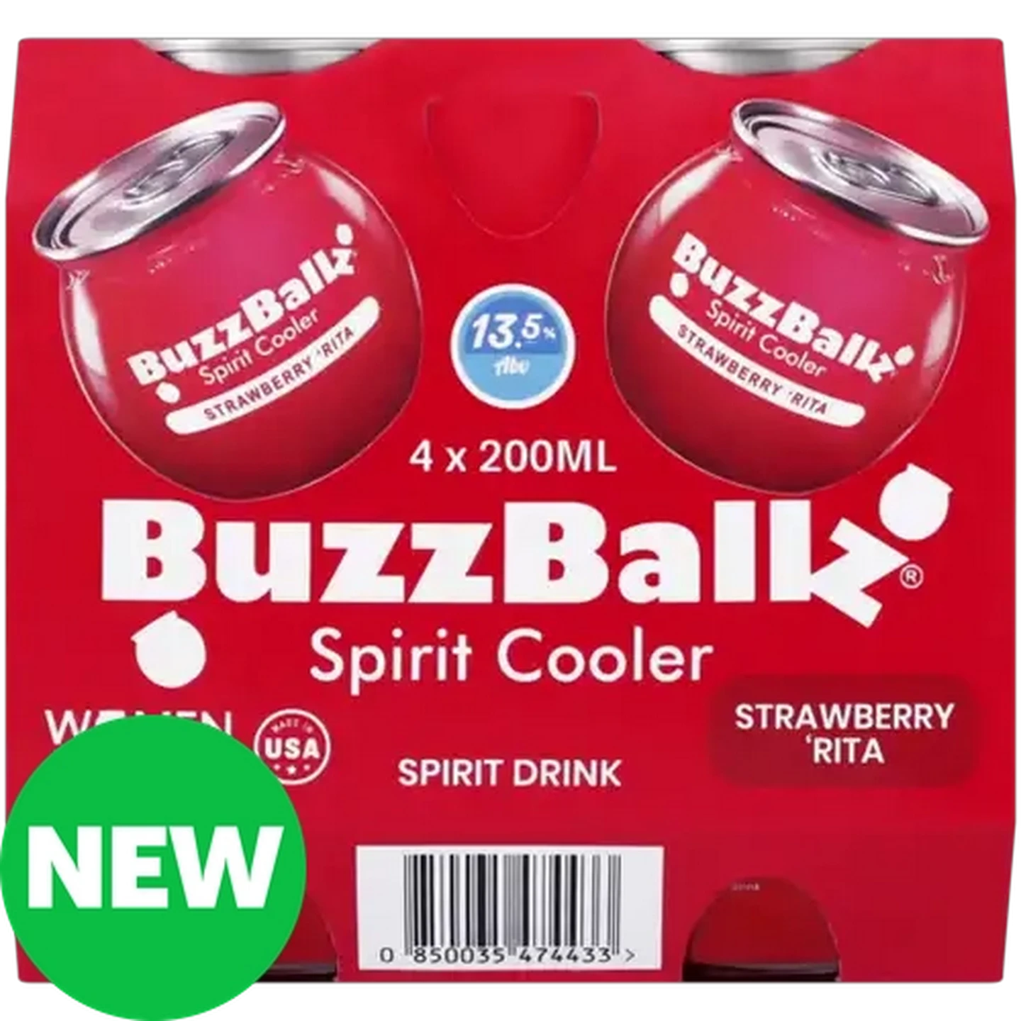 Image of BuzzBallz Gluten Free Strawberry 'Rita Flavoured Spirit Cooler Cans 4 x 200ml