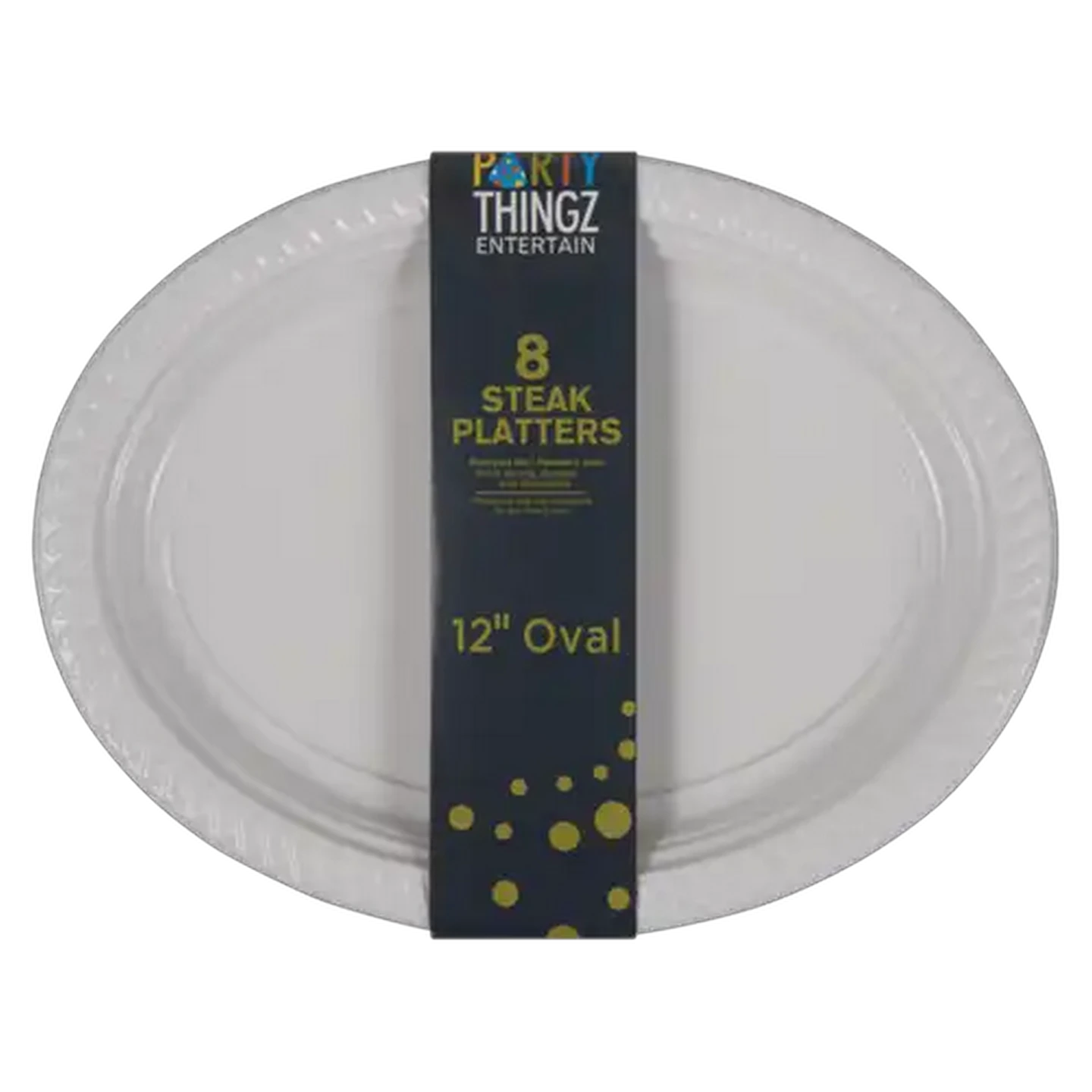 Image of Party Thingz White Oval Steak Plastic Platter 8-Pack