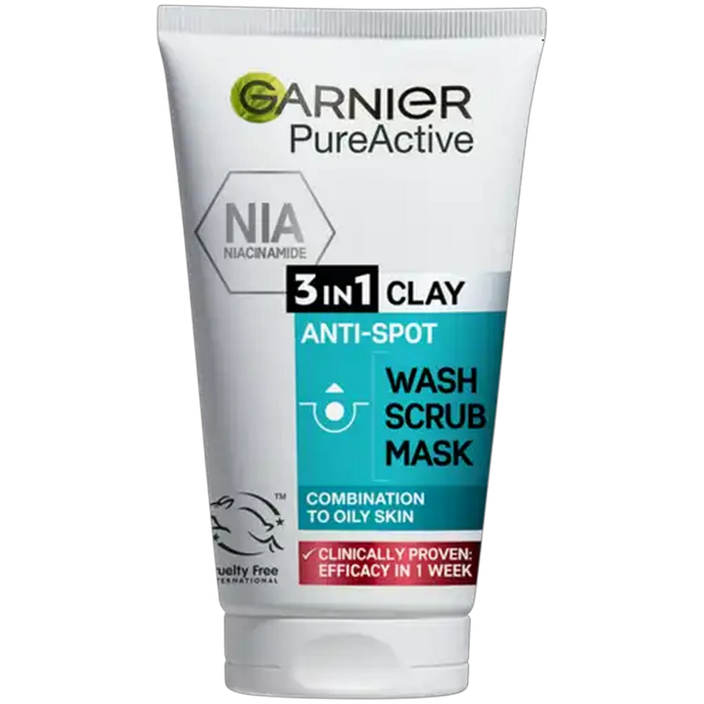 Image of Garnier Pure Active 3-in-1 Clay Anti-Spot Wash, Scrub & Mask 150ml