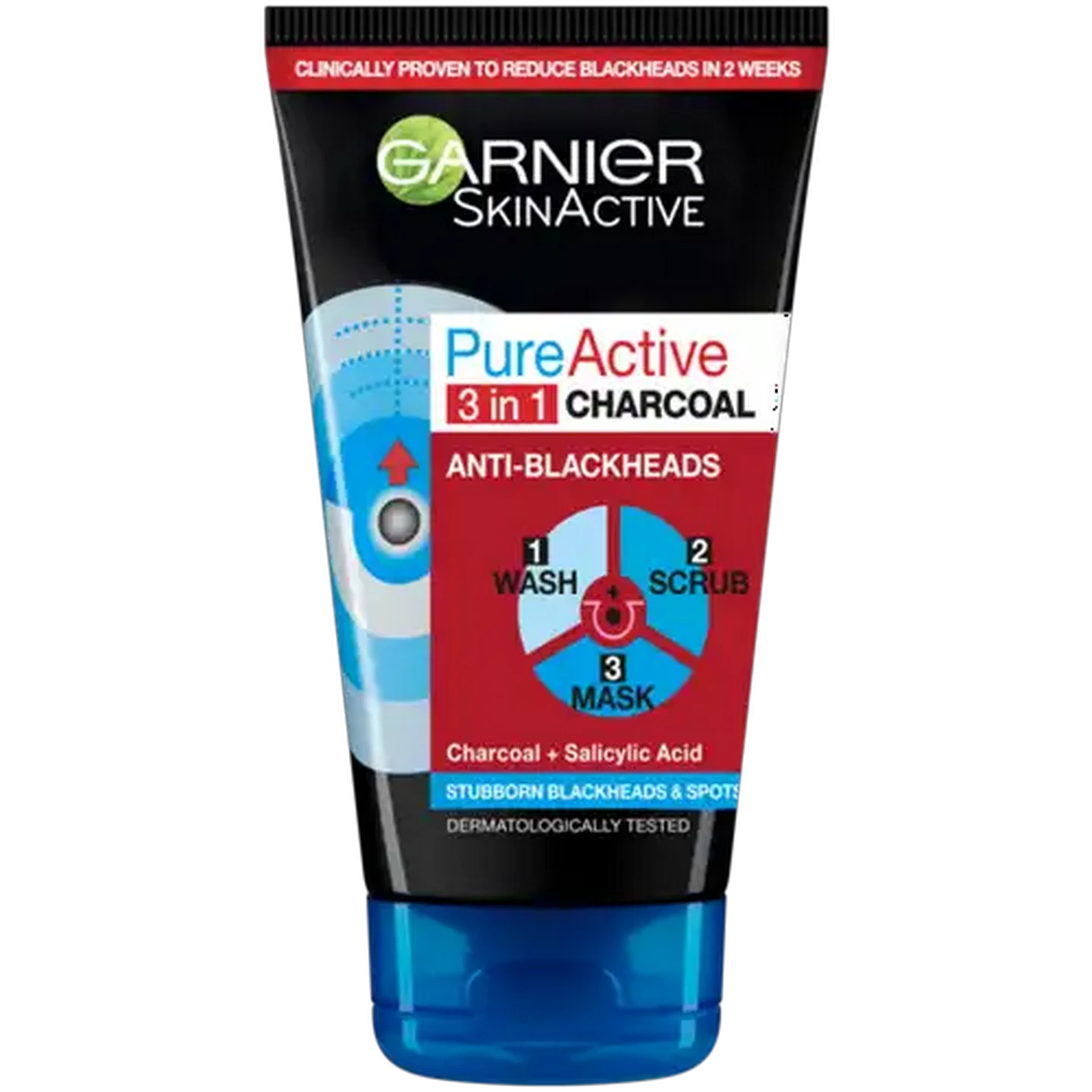 Image of Garnier SkinActive Pure Active Intensive Charcoal & Anti-Blackhead 3-In-1 Face Wash 150ml