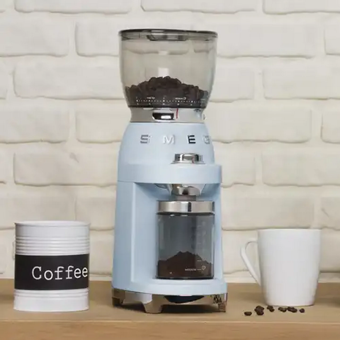 Image of Smeg Glossy Pastel Blue Retro Coffee Grinder 150W