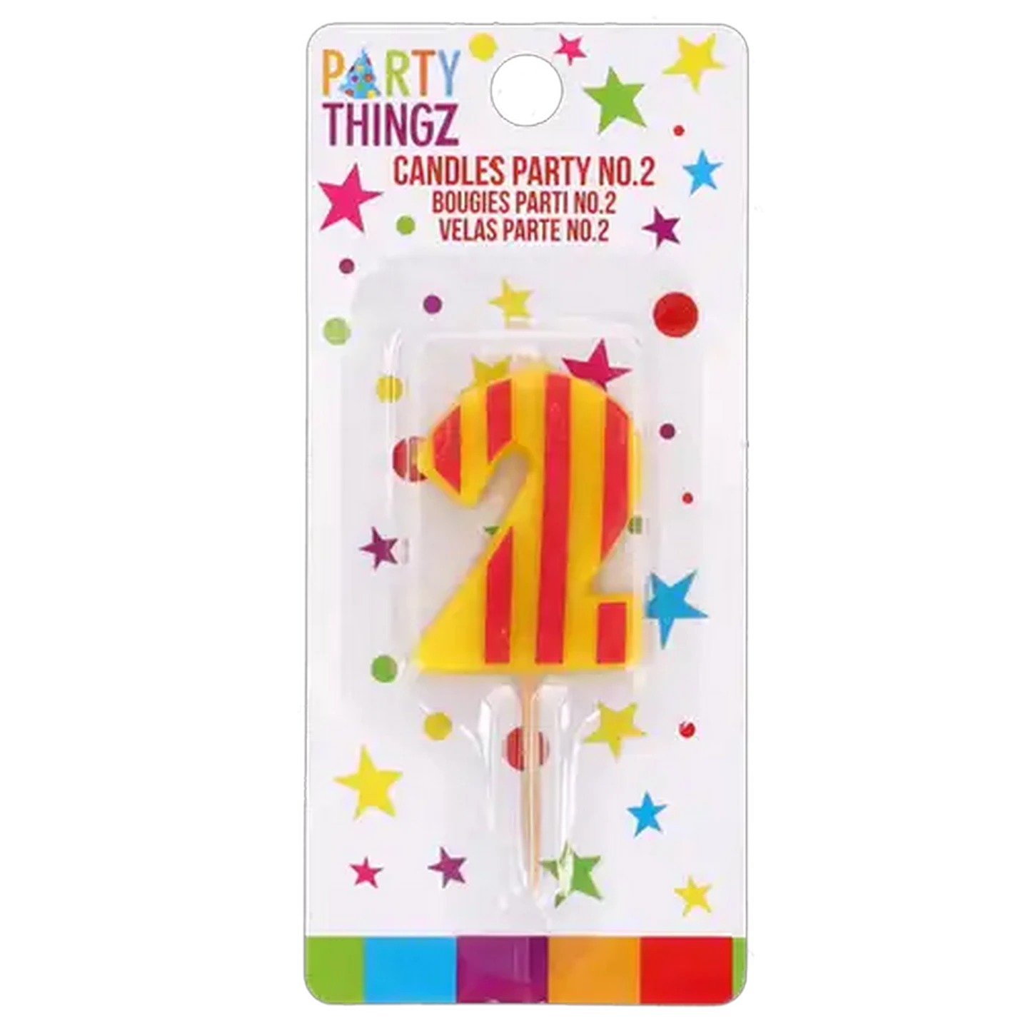 Image of Party Thingz Multicoloured Number 2 Party Candle