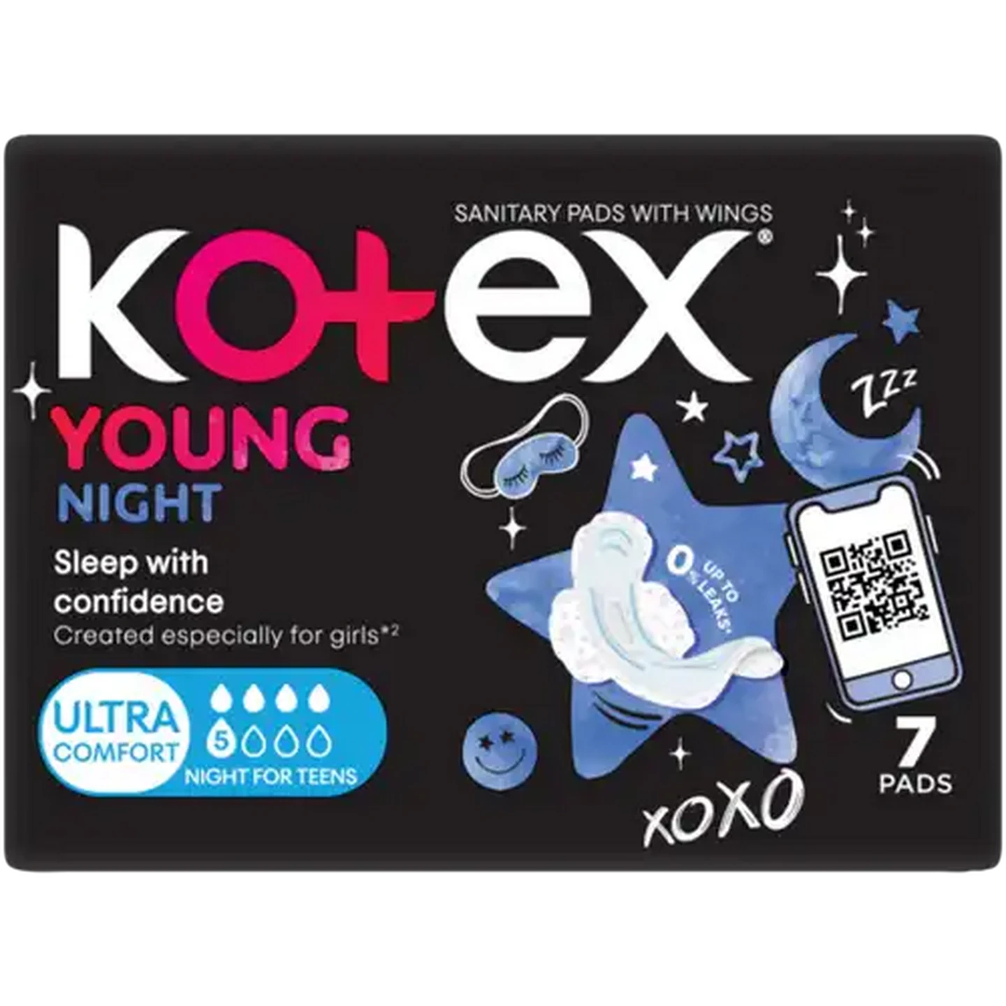 Image of Kotex Young Ultra Comfort Night Sanitary Pads with Wings 7 Pack