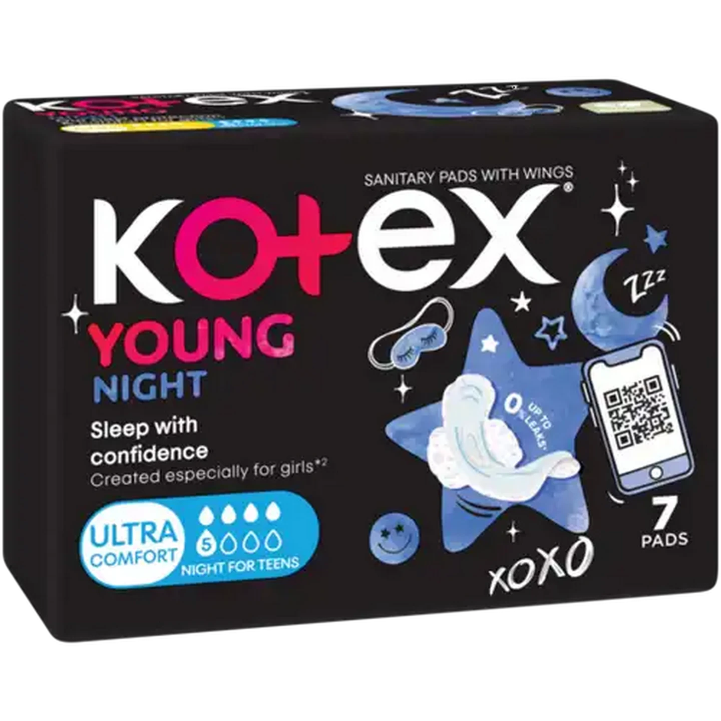 Image of Kotex Young Ultra Comfort Night Sanitary Pads with Wings 7 Pack