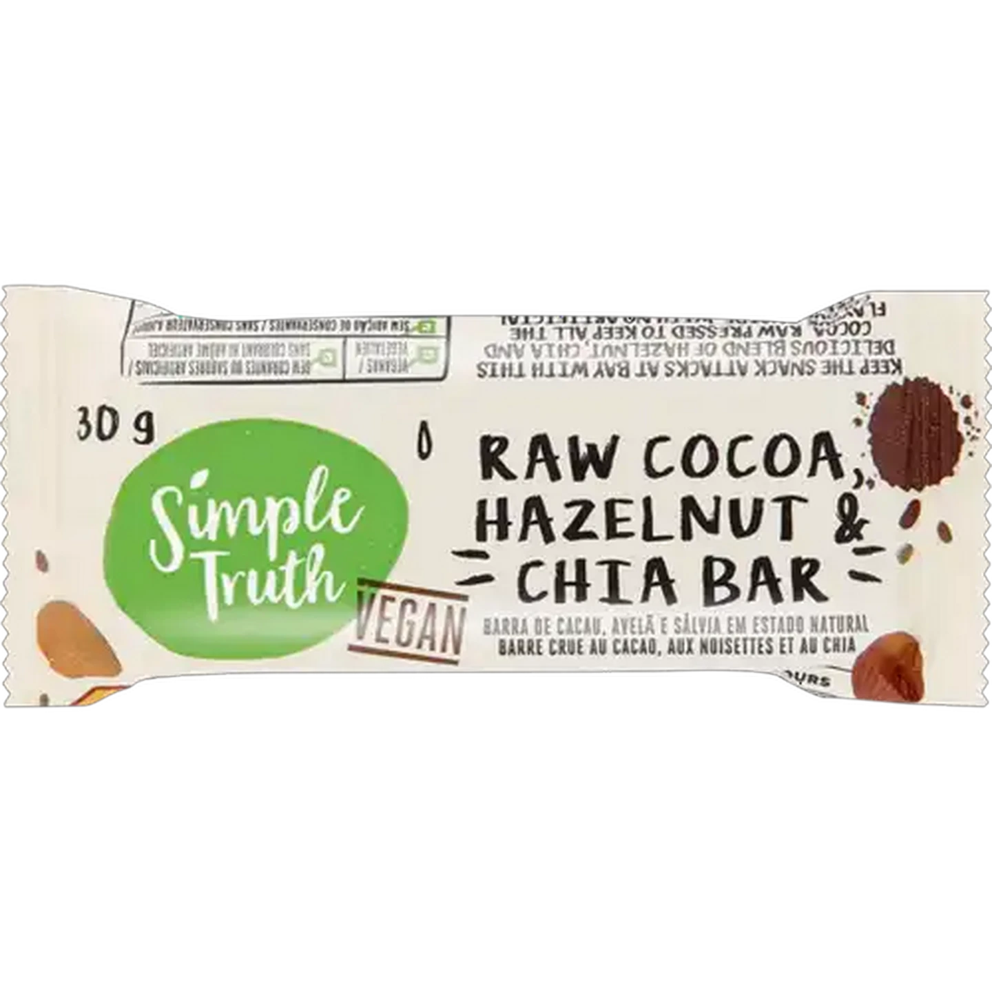 Image of Simple Truth Vegan Raw Cocoa, Hazelnut & Chia Bar 30g