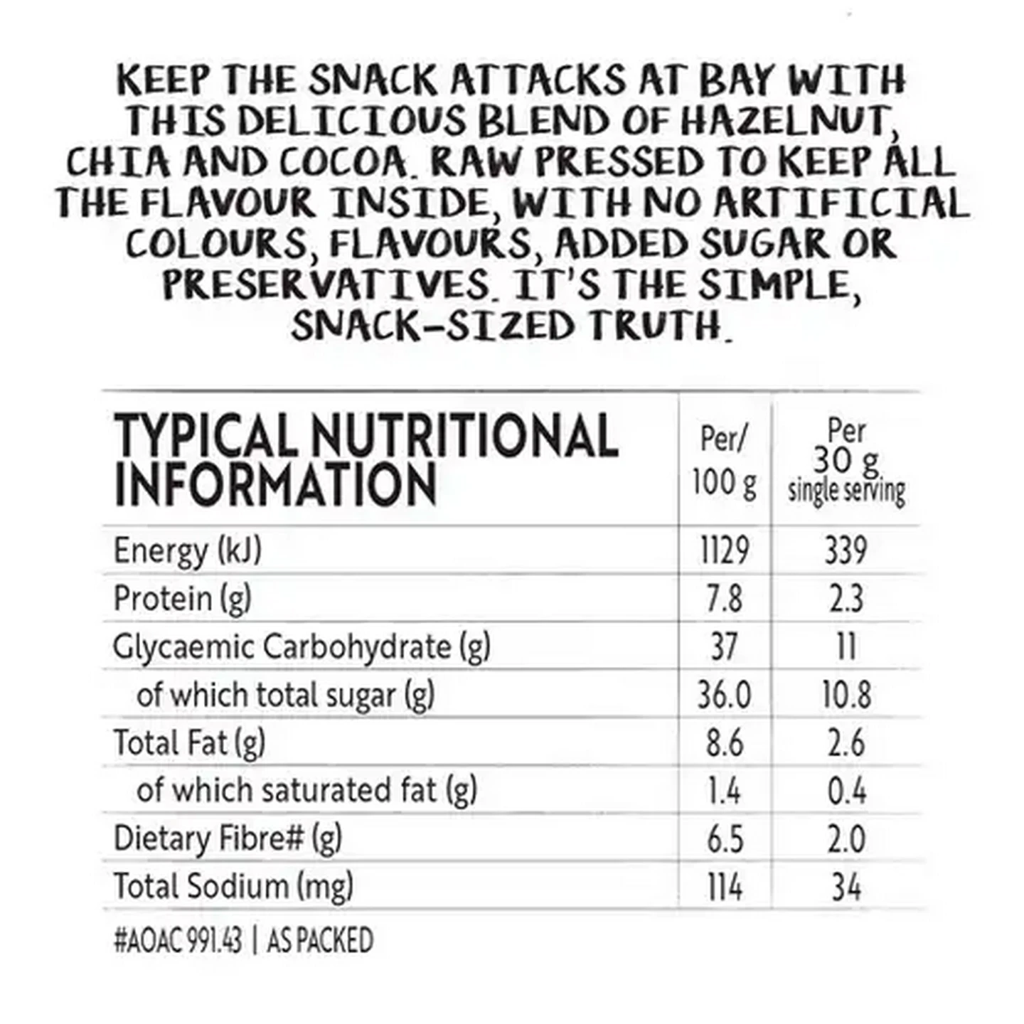Image of Simple Truth Vegan Raw Cocoa, Hazelnut & Chia Bar 30g