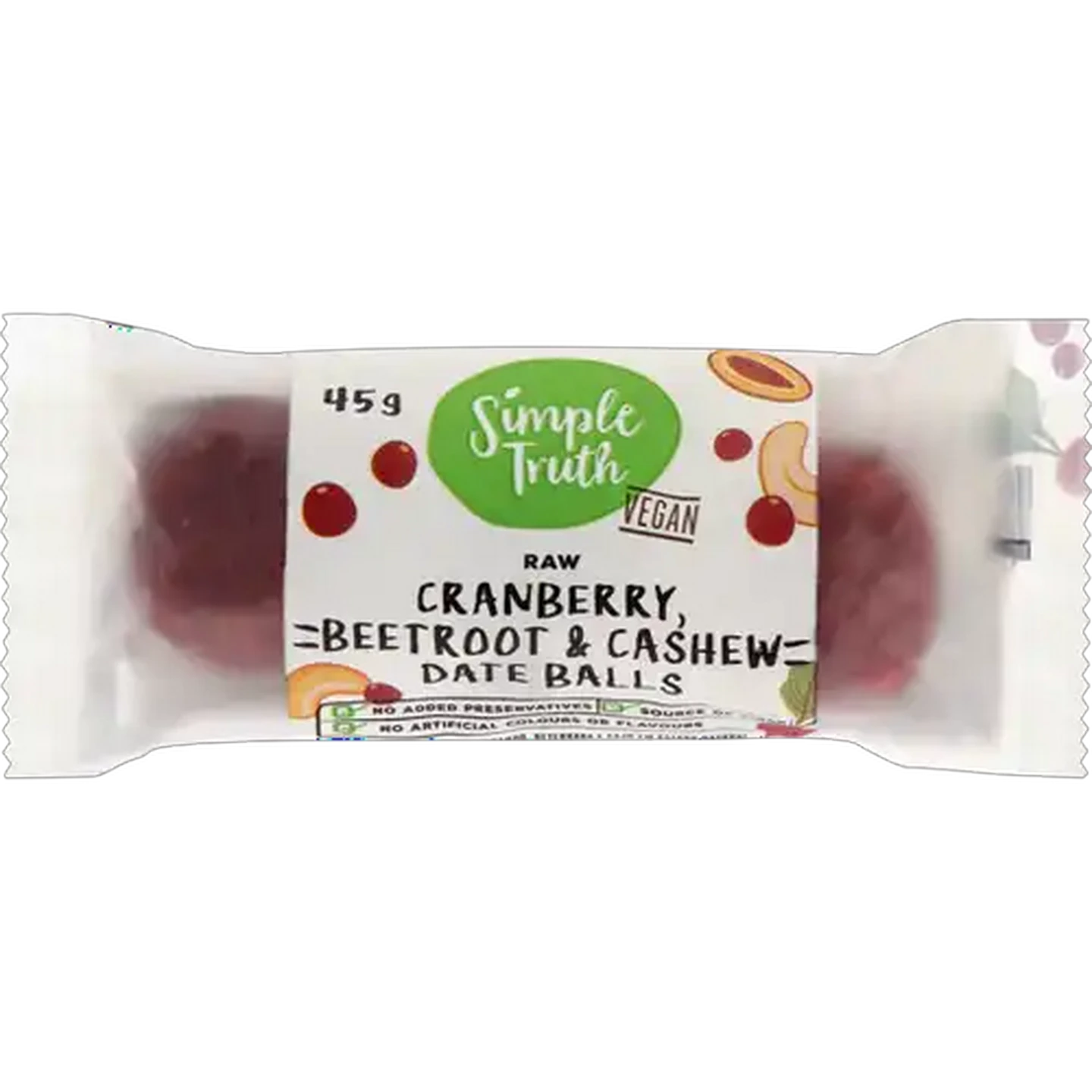 Image of Simple Truth Vegan Raw Cranberry Beetroot & Cashew Date Balls 45g