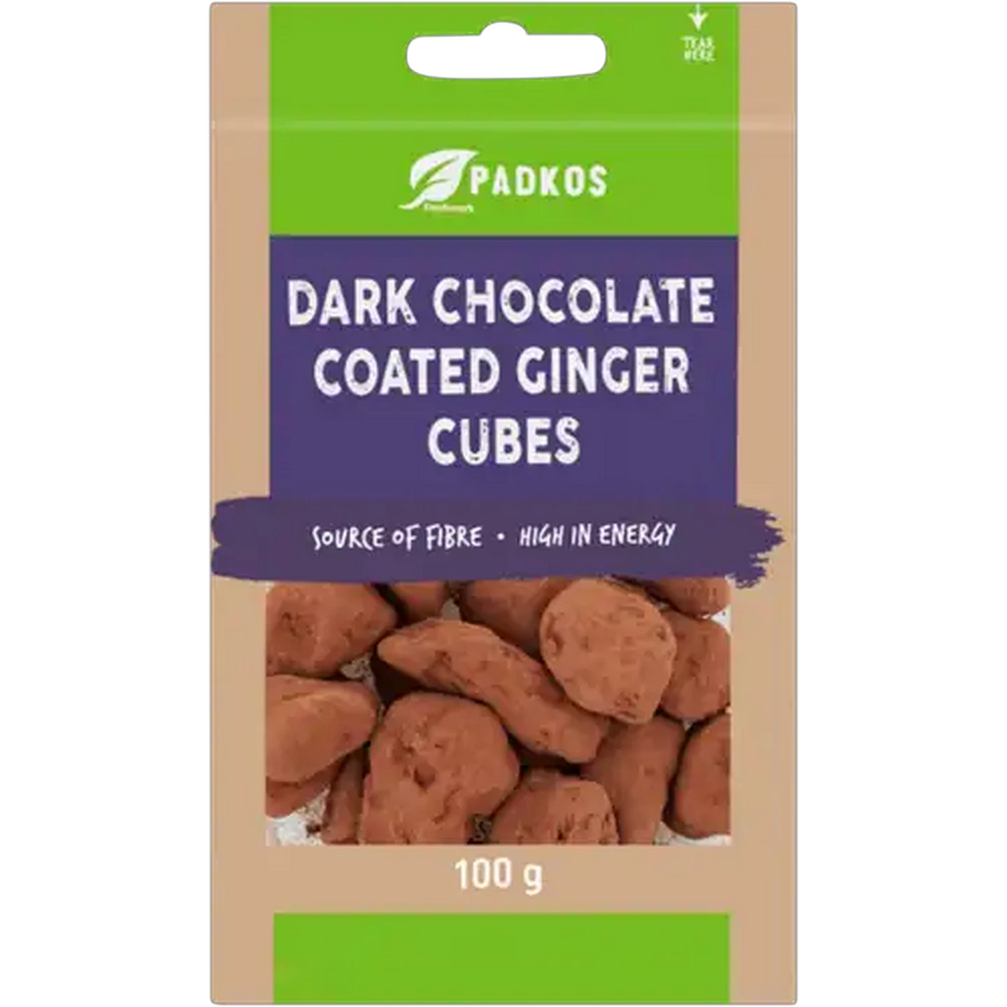Image of Padkos Dark Chocolate Coated Ginger Cubes 100g