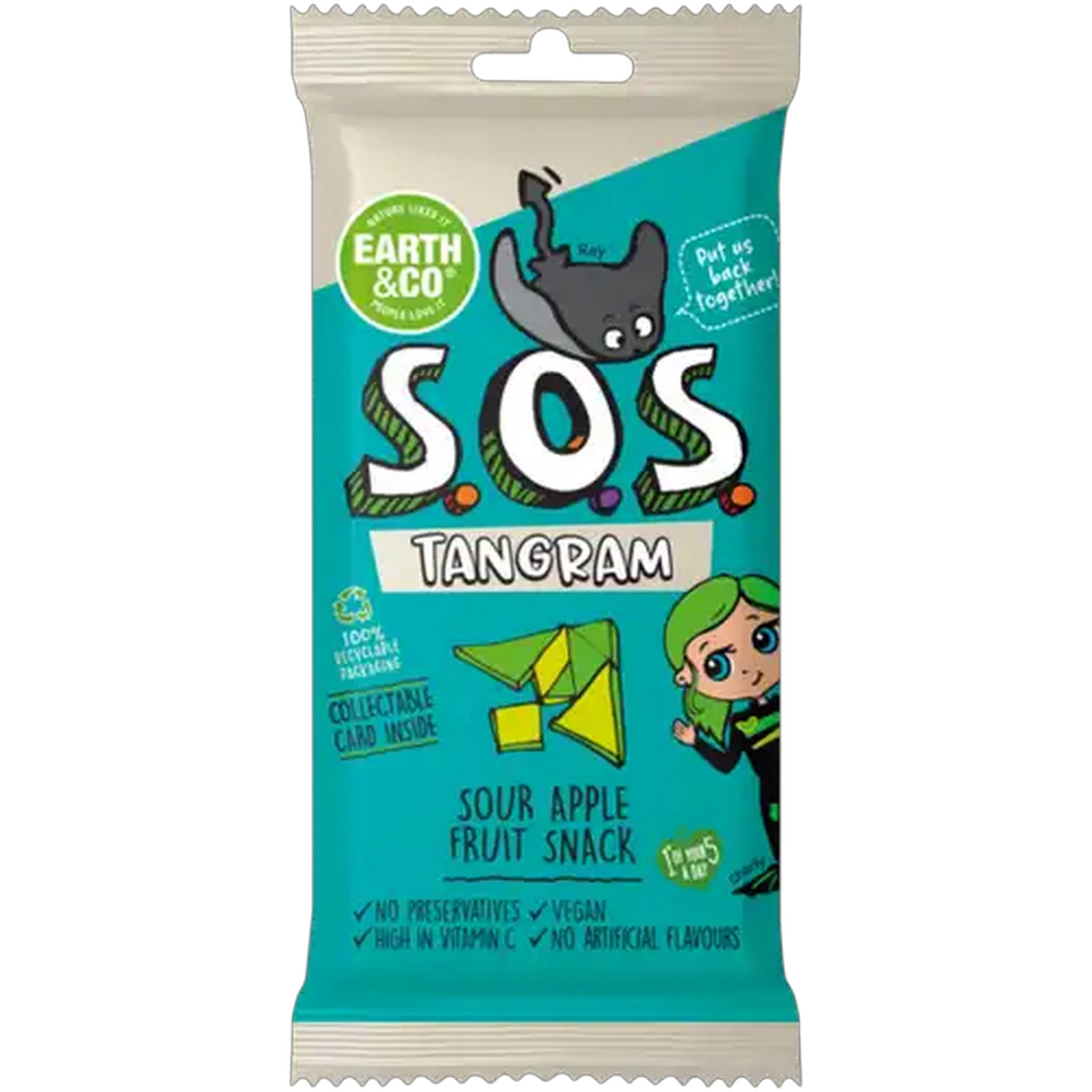 Image of Earth & Co. S.O.S. Sour Apple Tangram Fruit Snack 20g