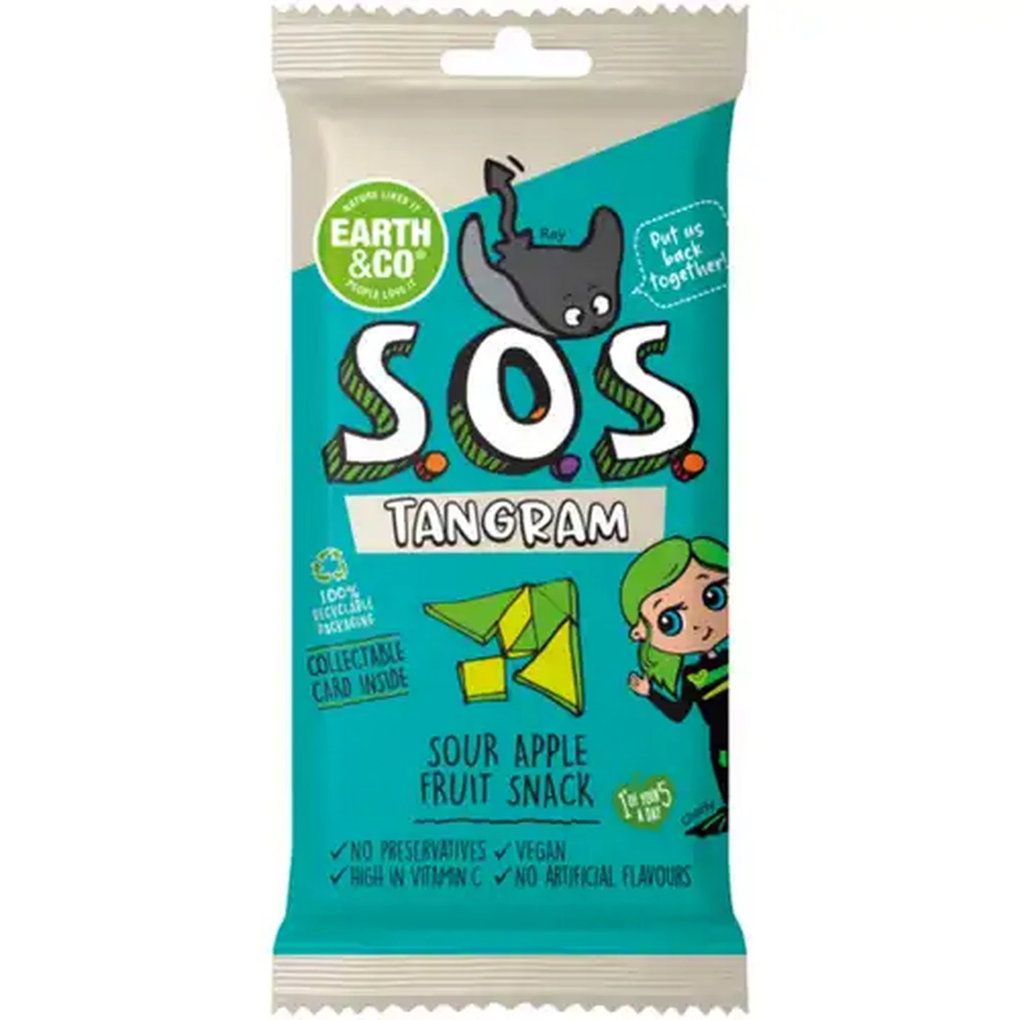 Image of Earth & Co. S.O.S. Sour Apple Tangram Fruit Snack 20g