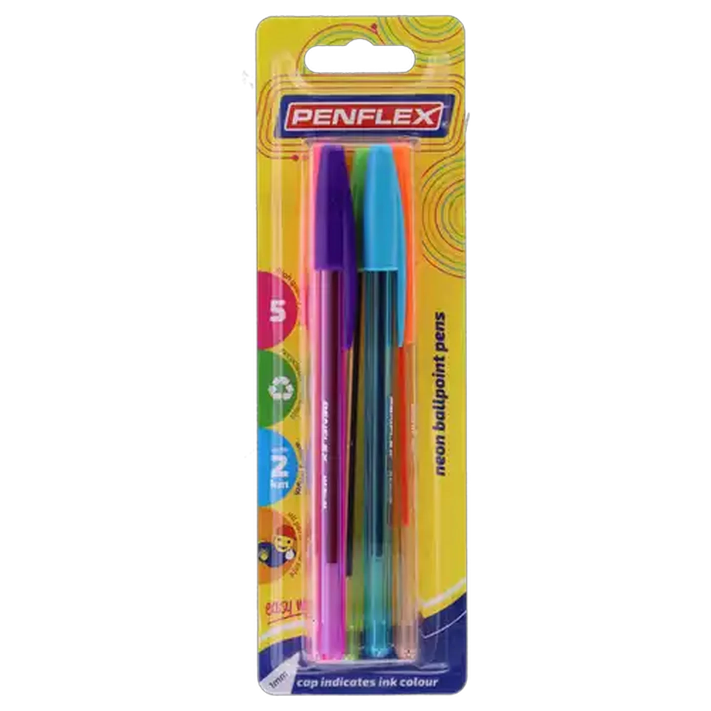 Image of Penflex Neon Fluorescent Ballpoint Pen 5-Pack 1mm