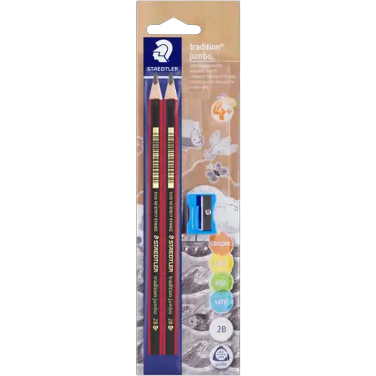 Image of Staedtler Tradition Jumbo 2B Learner's Pencils & Sharpener 3 Piece Set 4.0mm