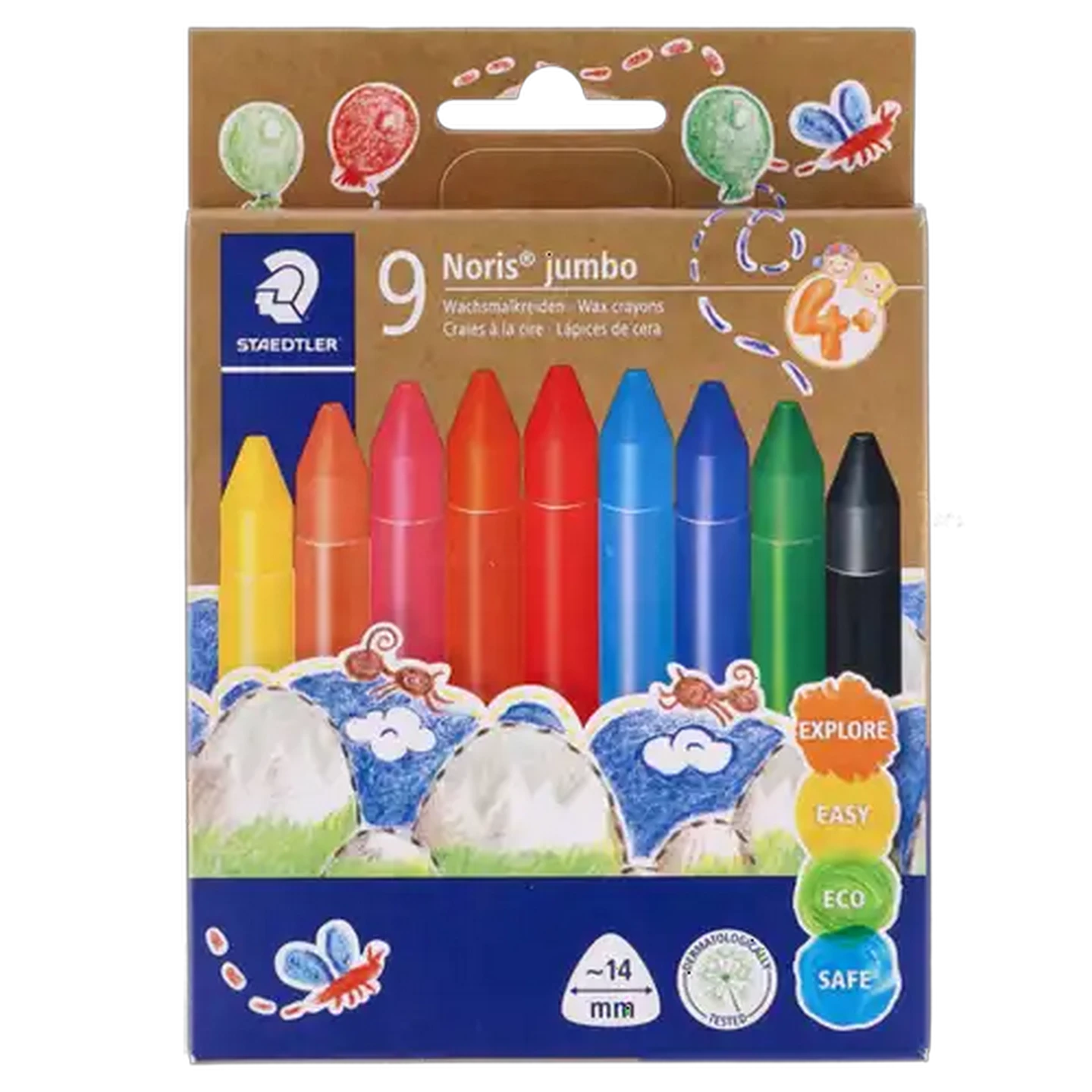 Image of Staedtler Multicoloured Noris Super Jumbo Wax Crayon Set 9-Piece