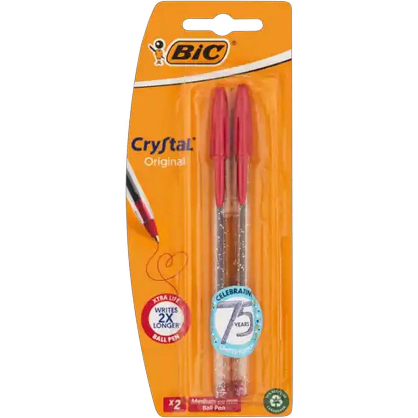 Image of BIC Crystal Xtra Life Red Medium Ballpoint Pens 2-Pack