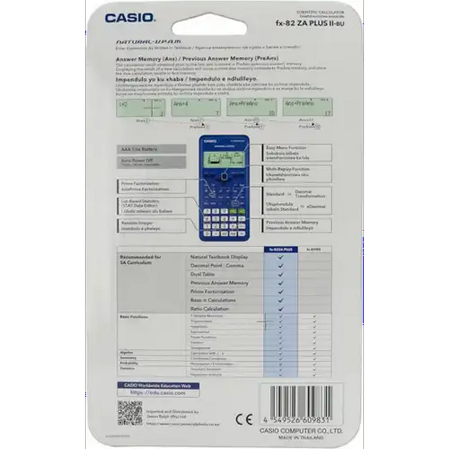 Image of CASIO FX-82ZA PLUS II Edition Blue Scientific Calculator