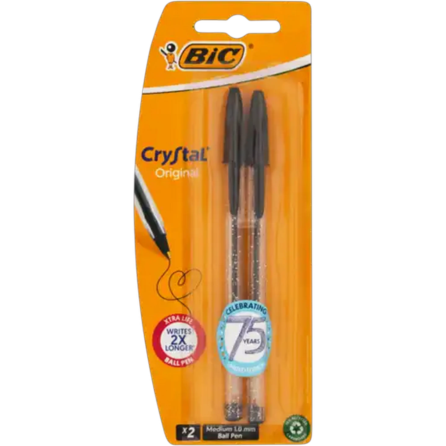 Image of BIC Crystal Xtra Life Black Medium Ballpoint Pens 2-Pack