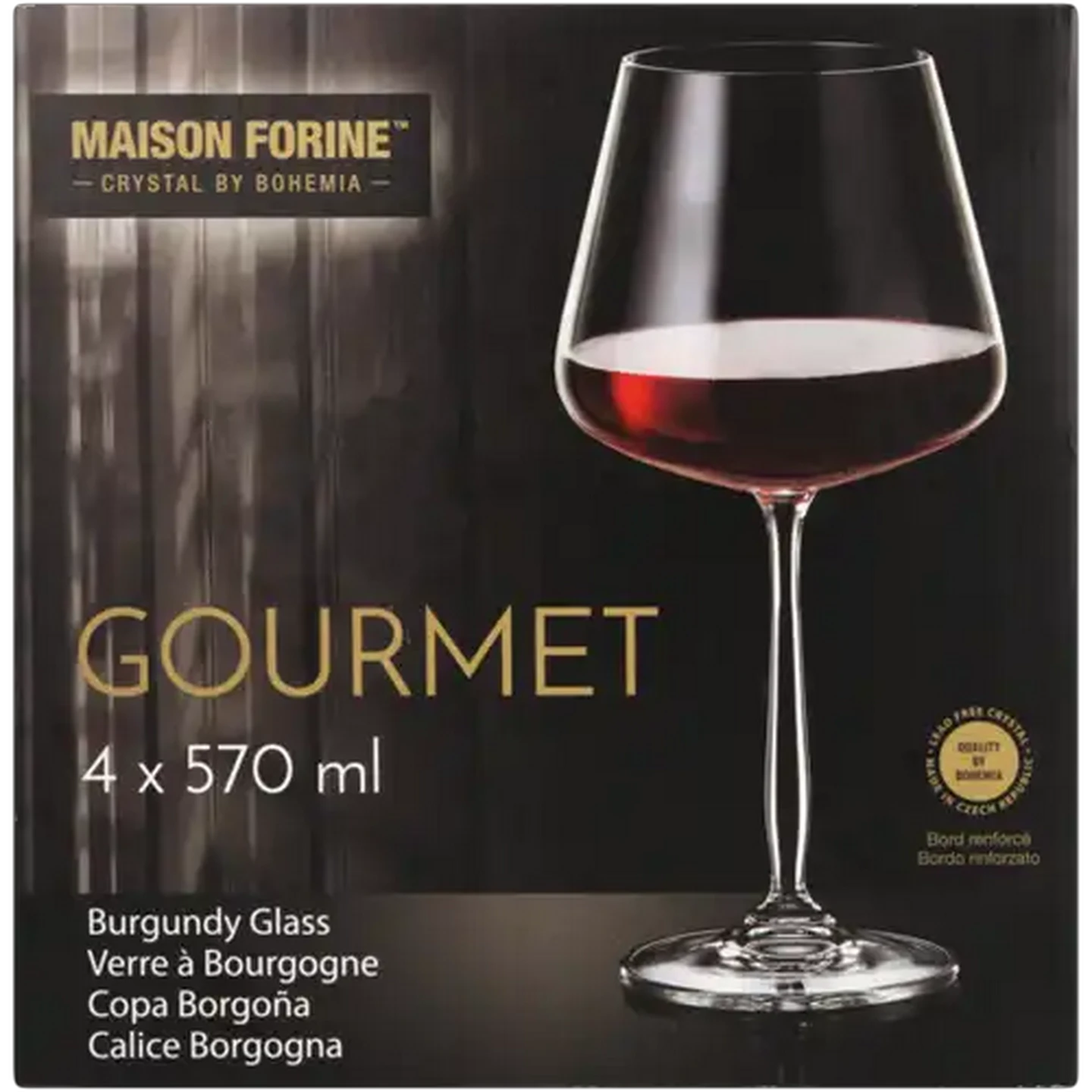 Image of Maison Forine Gourmet Lead-Free Crystal Burgundy Wine Glasses 570ml 4-Pack