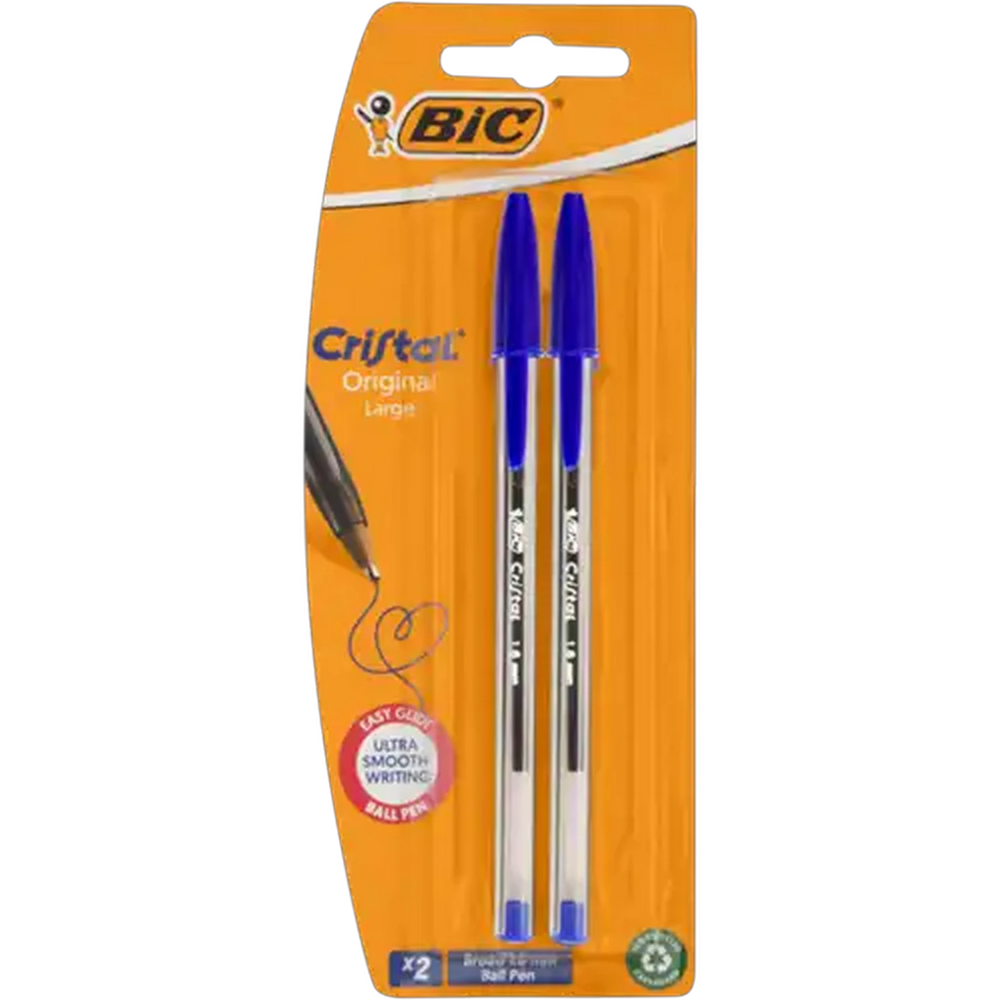 Image of BIC Cristal Easy Glide Broad Tip Blue Ballpoint Pens 2-Pack
