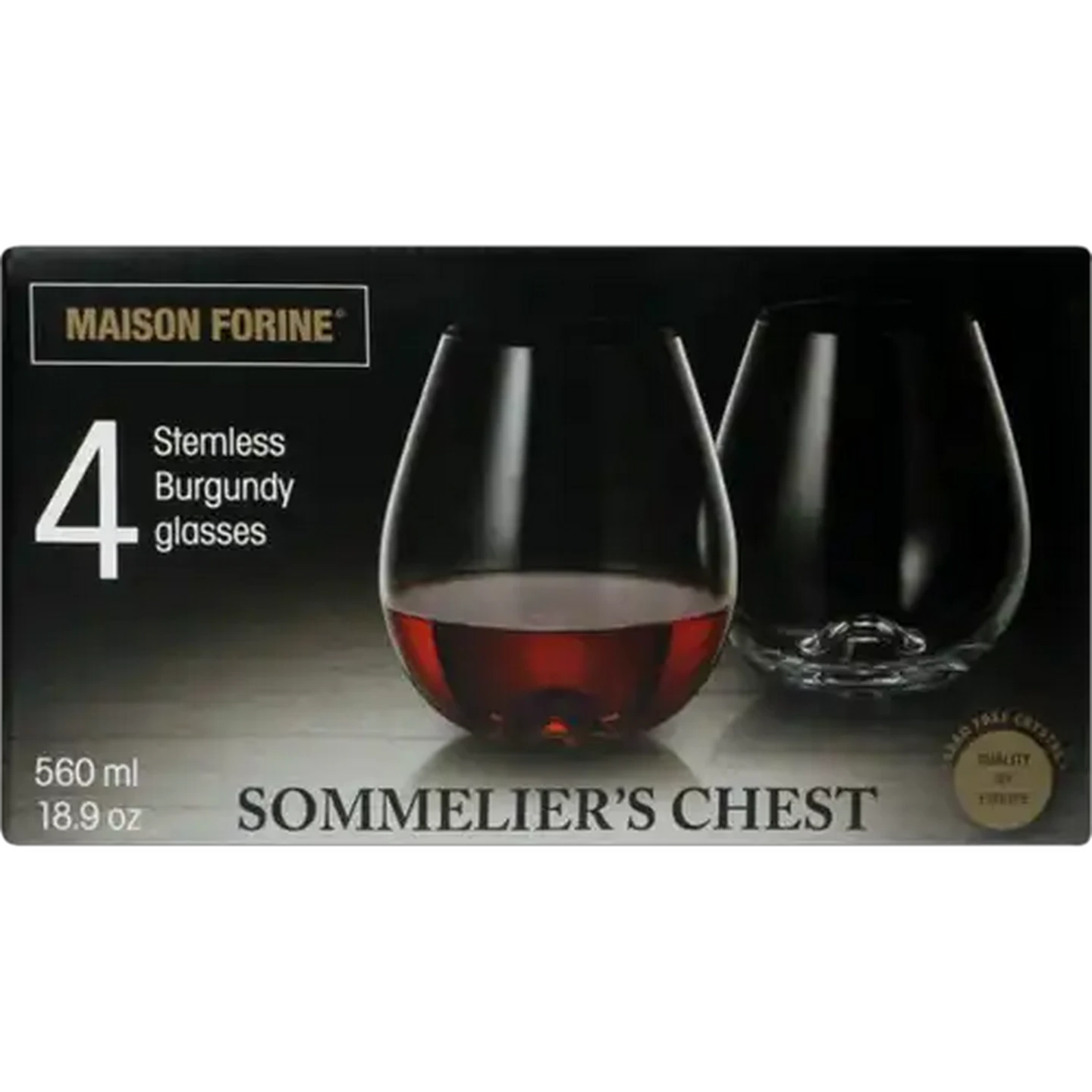 Image of Maison Forine Sommelier's Chest Lead-Free Crystal Stemless Burgundy Glasses 4-Pack