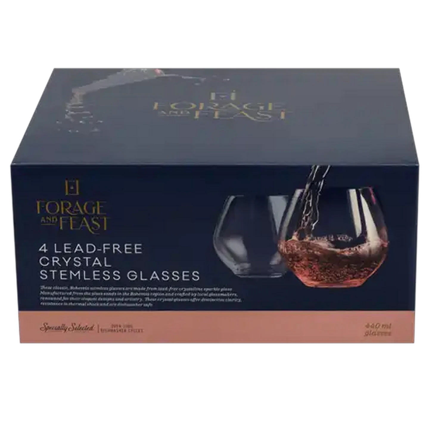 Image of Forage And Feast Lead-Free Crystal Stemless Wine Glasses 440ml 4-Pack