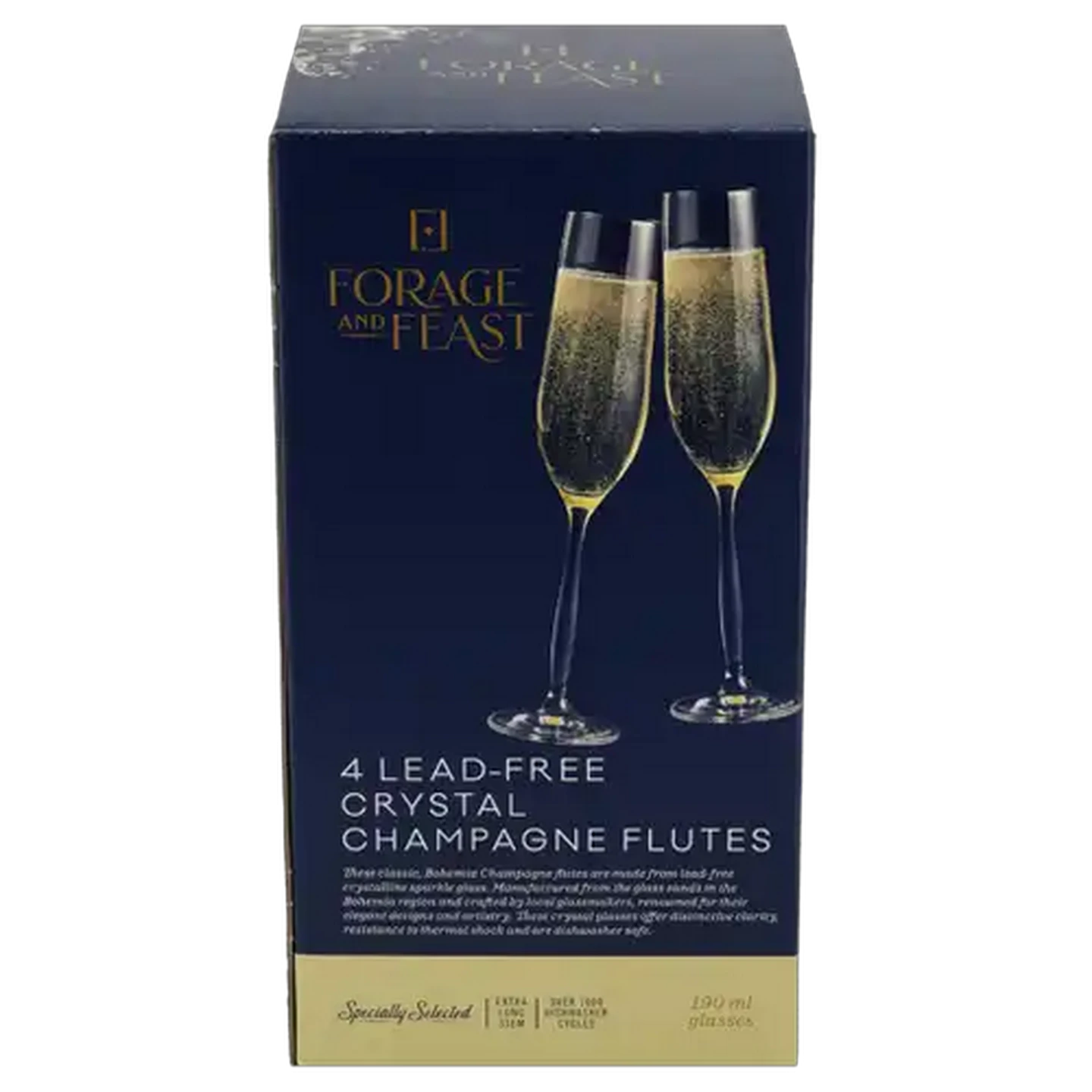 Image of Forage And Feast Lead-Free Crystal Champagne Flute Glasses 4-Pack