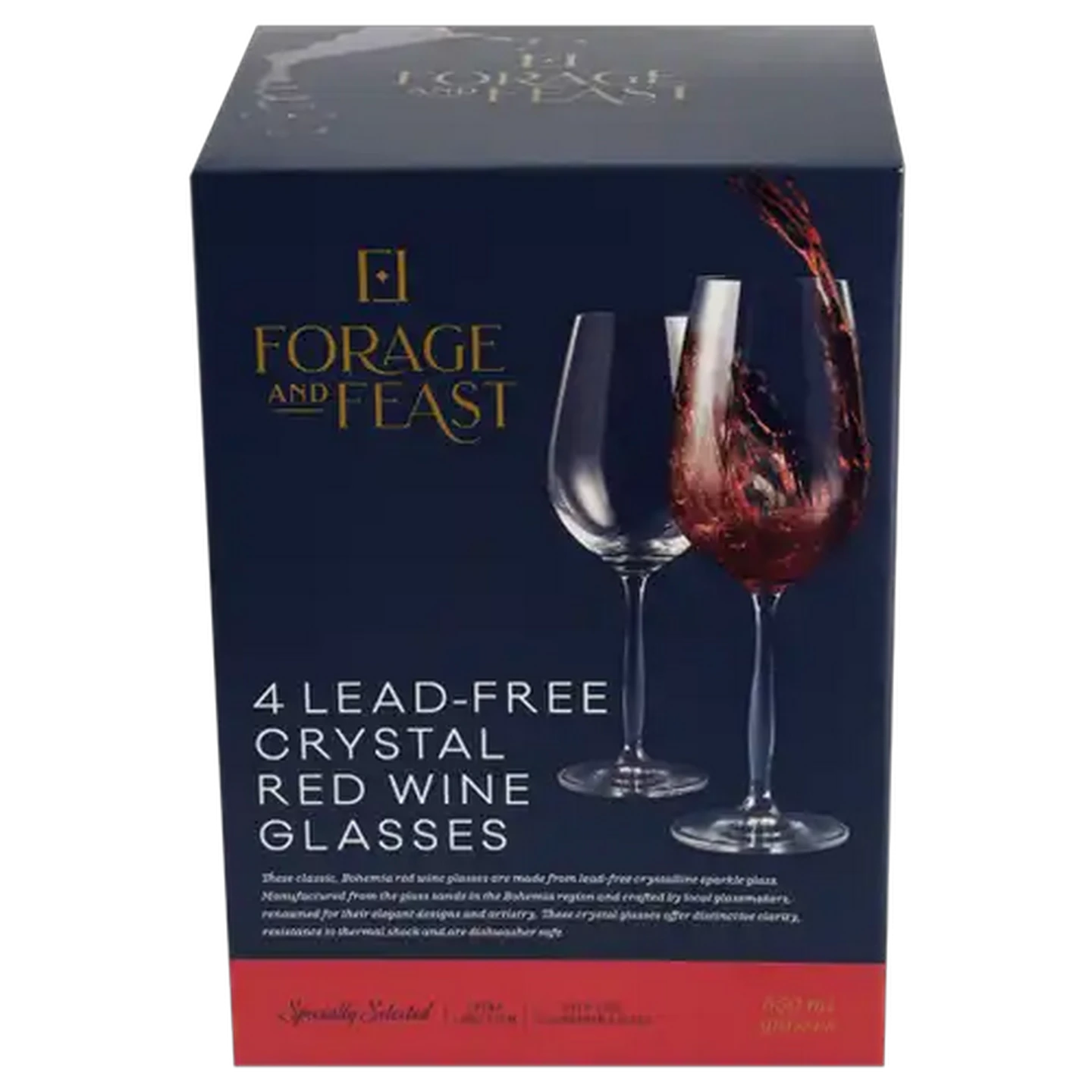 Image of Forage And Feast Lead-Free Crystal Red Wine Glasses 4-Pack