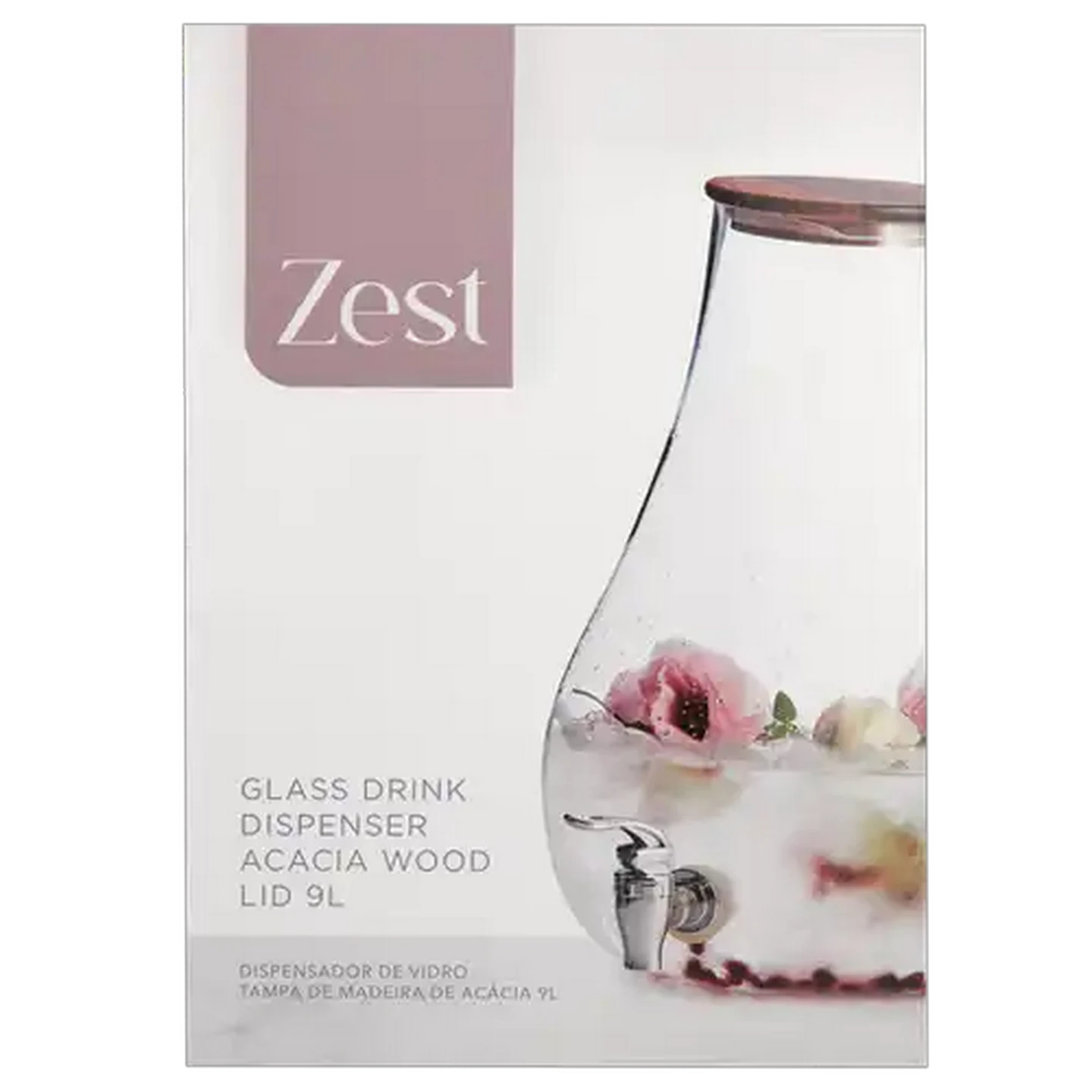 Image of Zest Glass Drink Dispenser with Acacia Wood Lid 9L