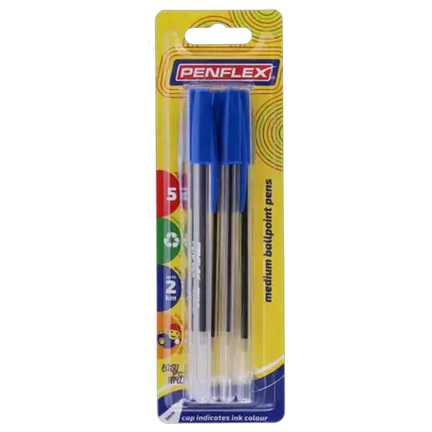 Image of Penflex Clear Medium Blue Ballpoint Pen 5-Pack 1mm
