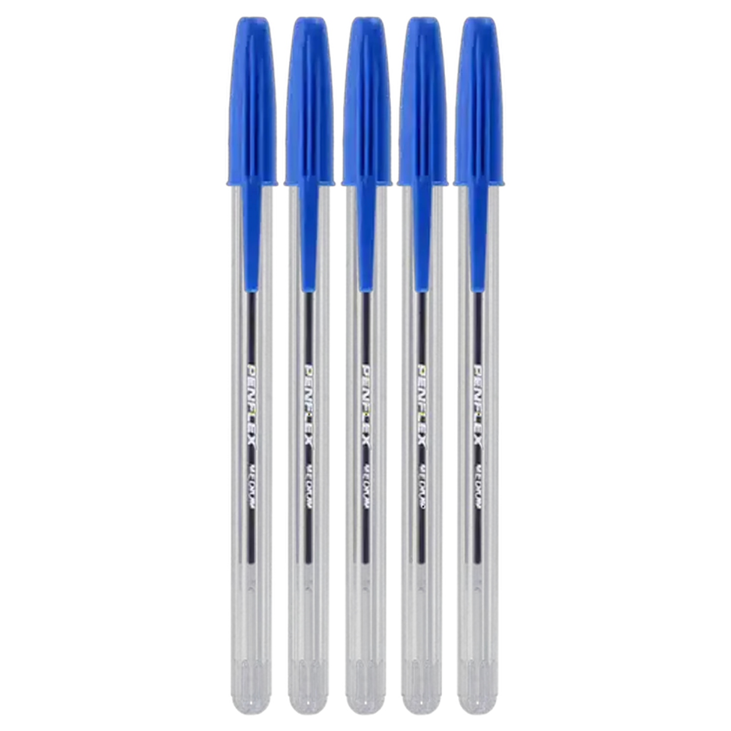 Image of Penflex Clear Medium Blue Ballpoint Pen 5-Pack 1mm
