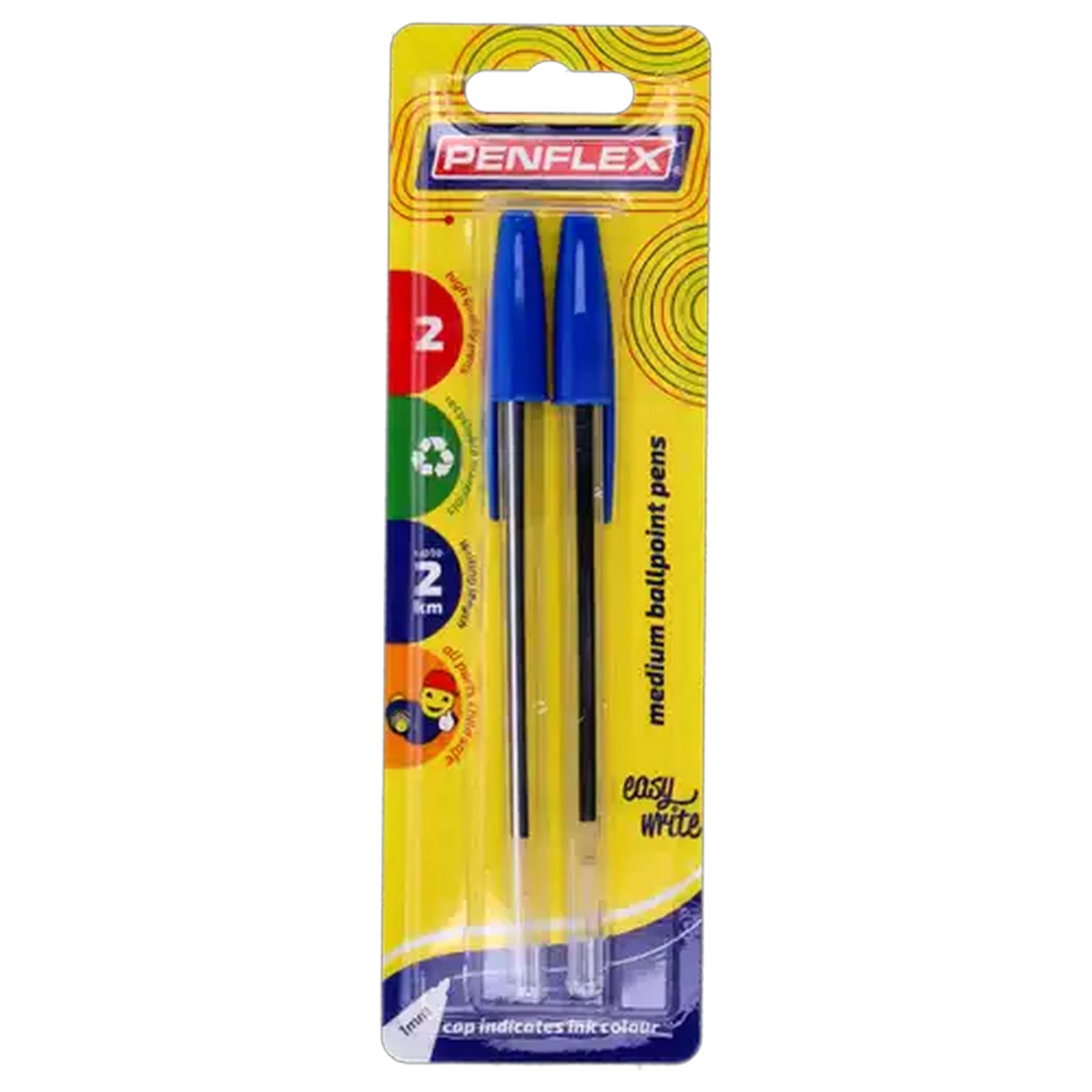 Image of Penflex Clear Medium Blue Ballpoint Pen 1mm 2-Pack