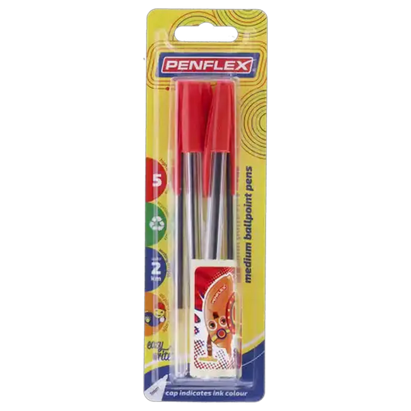 Image of Penflex Clear Red Ballpoint Pen 5-Pack 1mm