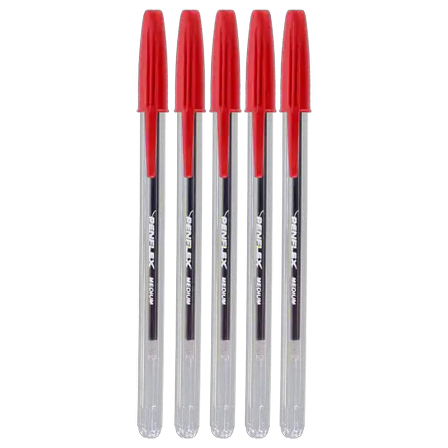 Image of Penflex Clear Red Ballpoint Pen 5-Pack 1mm