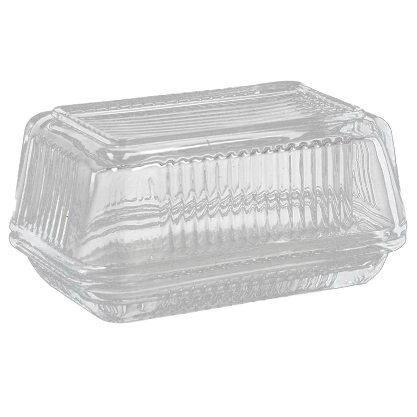 Image of Embossed Glass Butter Dish 17 x 11 x 8cm