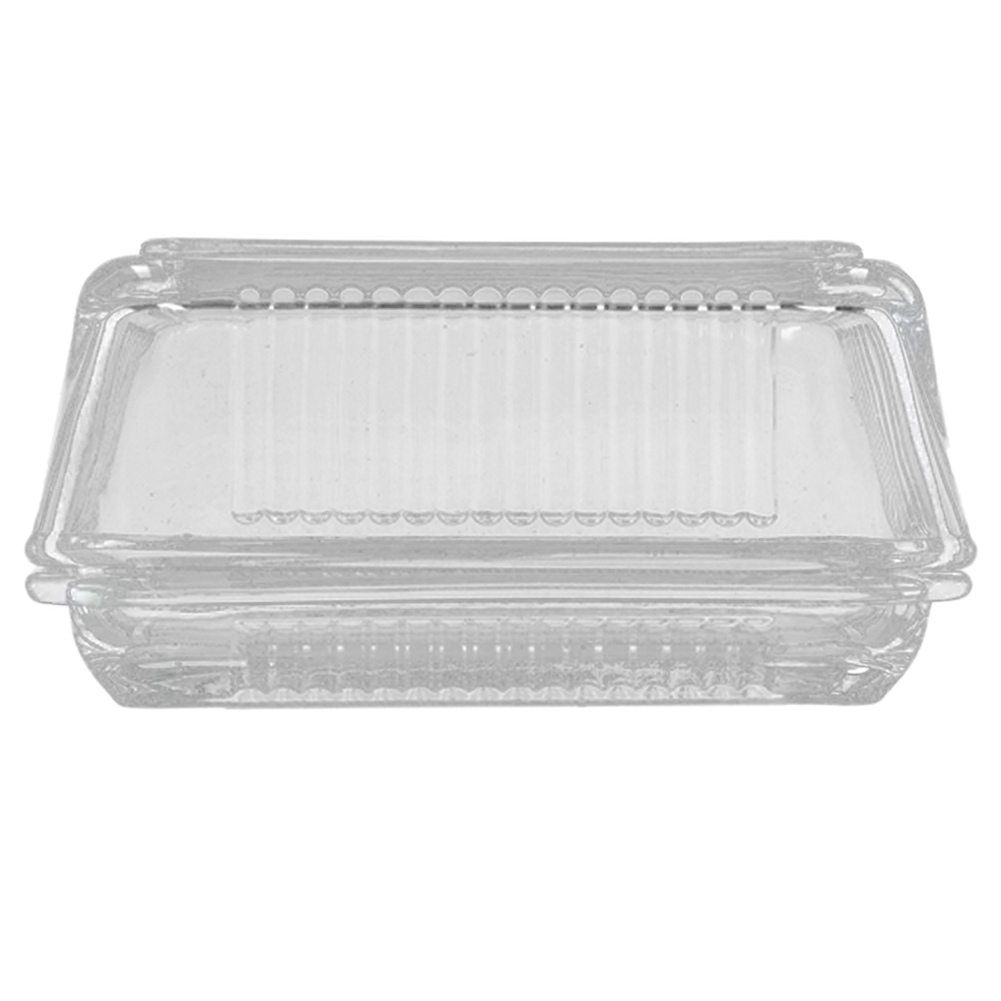 Image of Embossed Glass Butter Dish 17 x 11 x 8cm