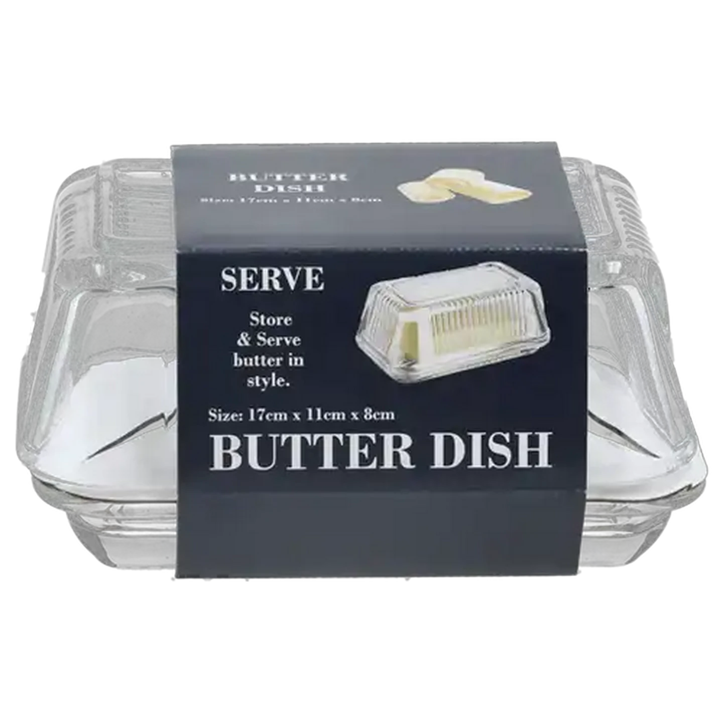 Image of Embossed Glass Butter Dish 17 x 11 x 8cm