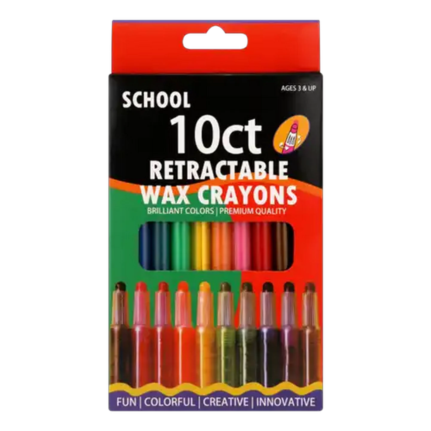 Image of School Multicoloured Retractable Wax Crayon 10-Pack