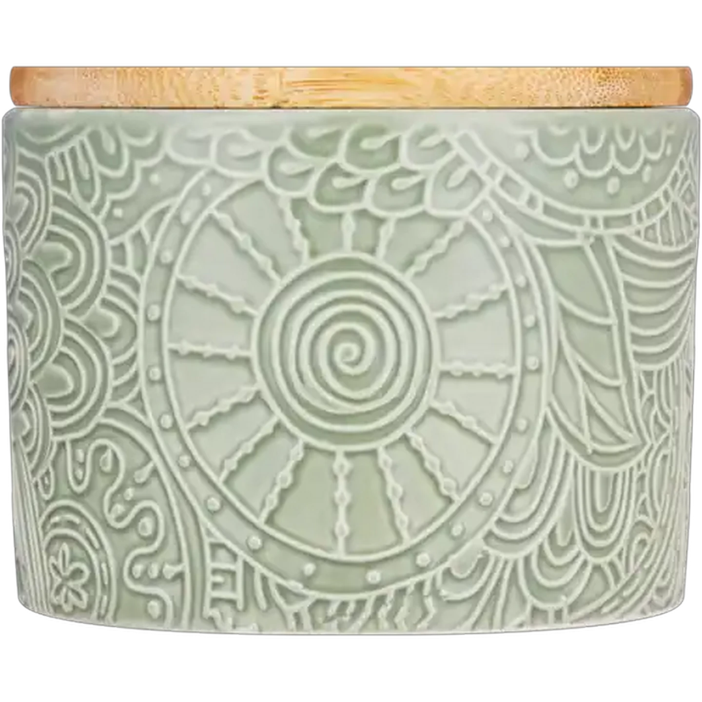 Image of Small Embossed Green Ceramic Canister With Lid