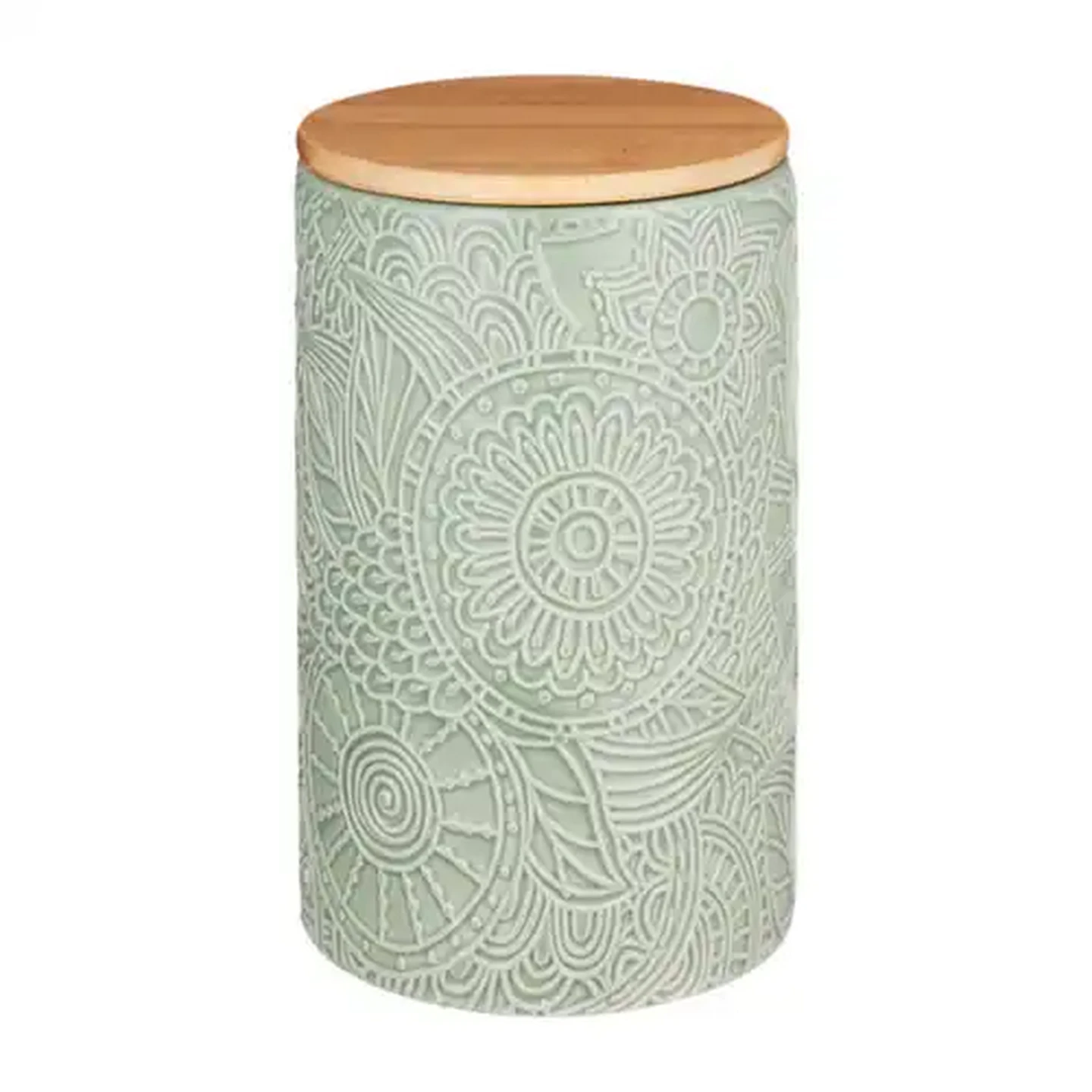 Image of Sage Embossed Ceramic Canister Large