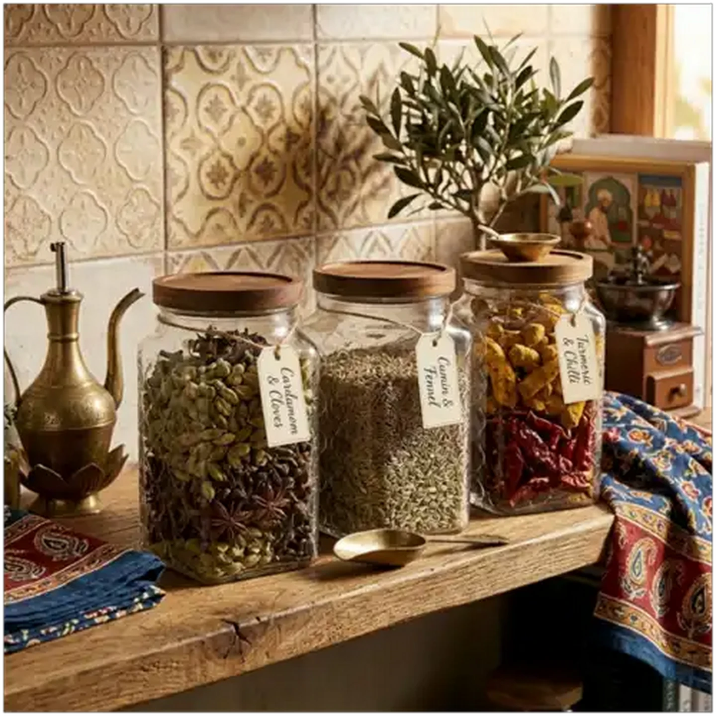 Image of Embossed Square Glass Canister 21cm
