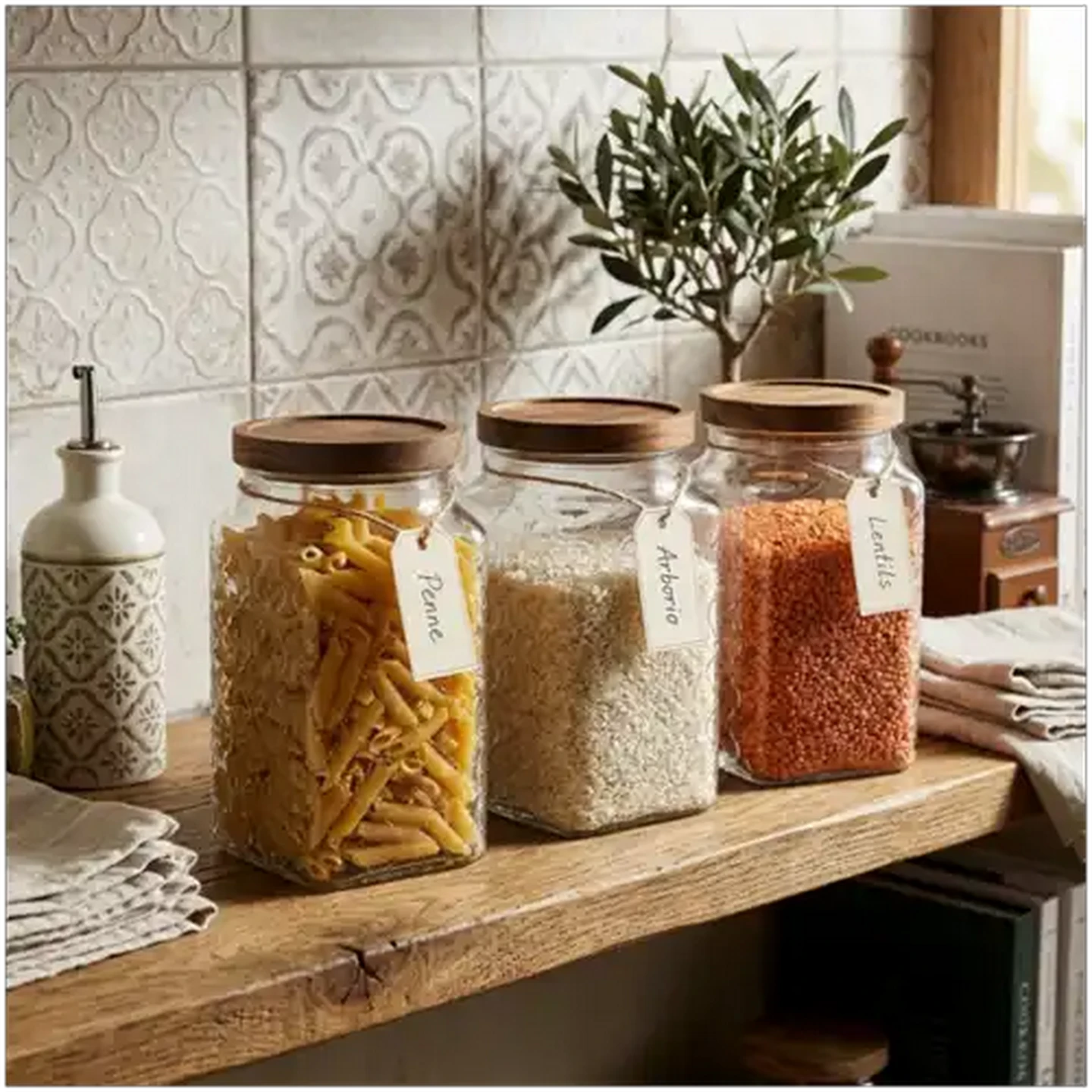 Image of Embossed Square Glass Canister 21cm