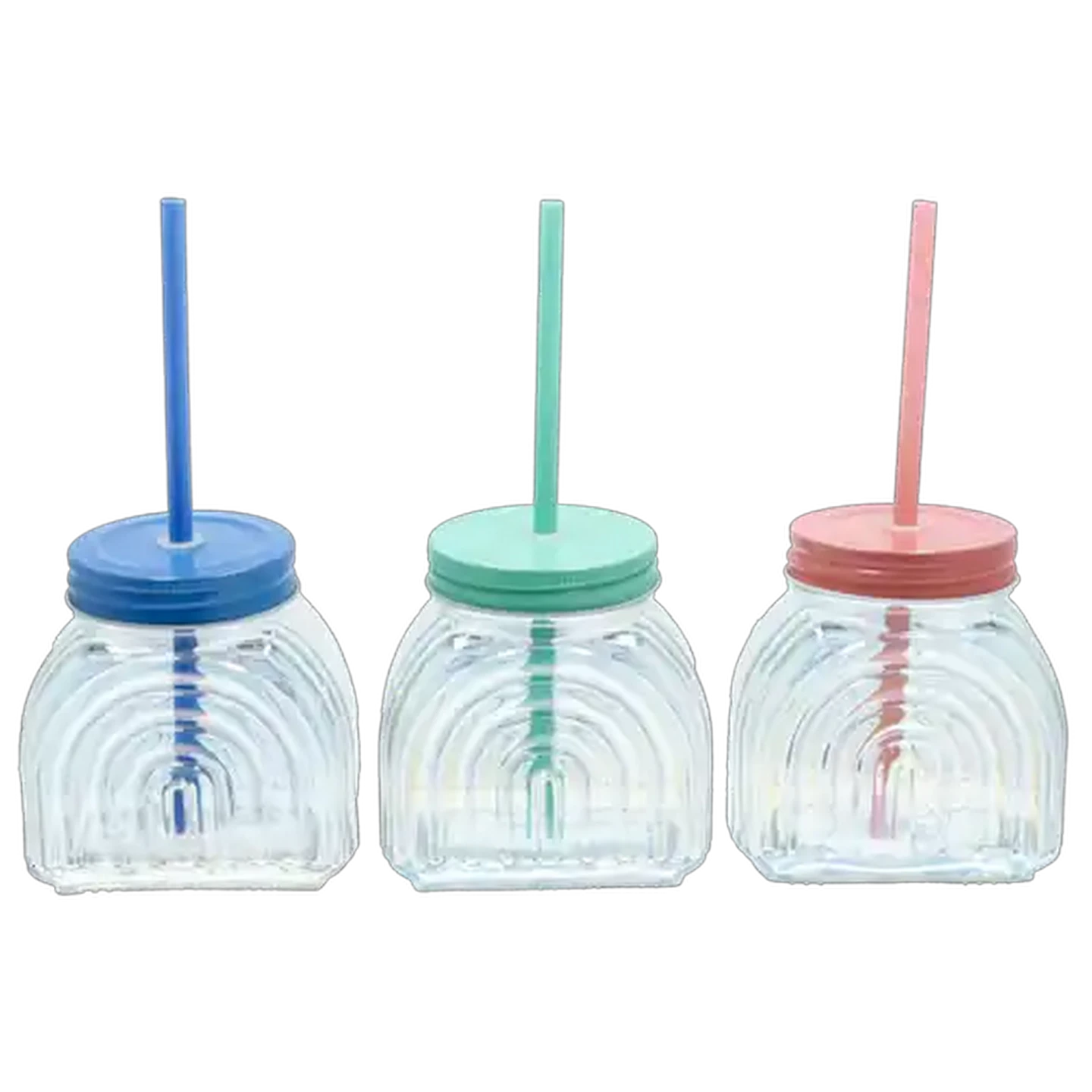 Image of Rainbow with Straw Glass Jar 480ml (Colour May Vary)