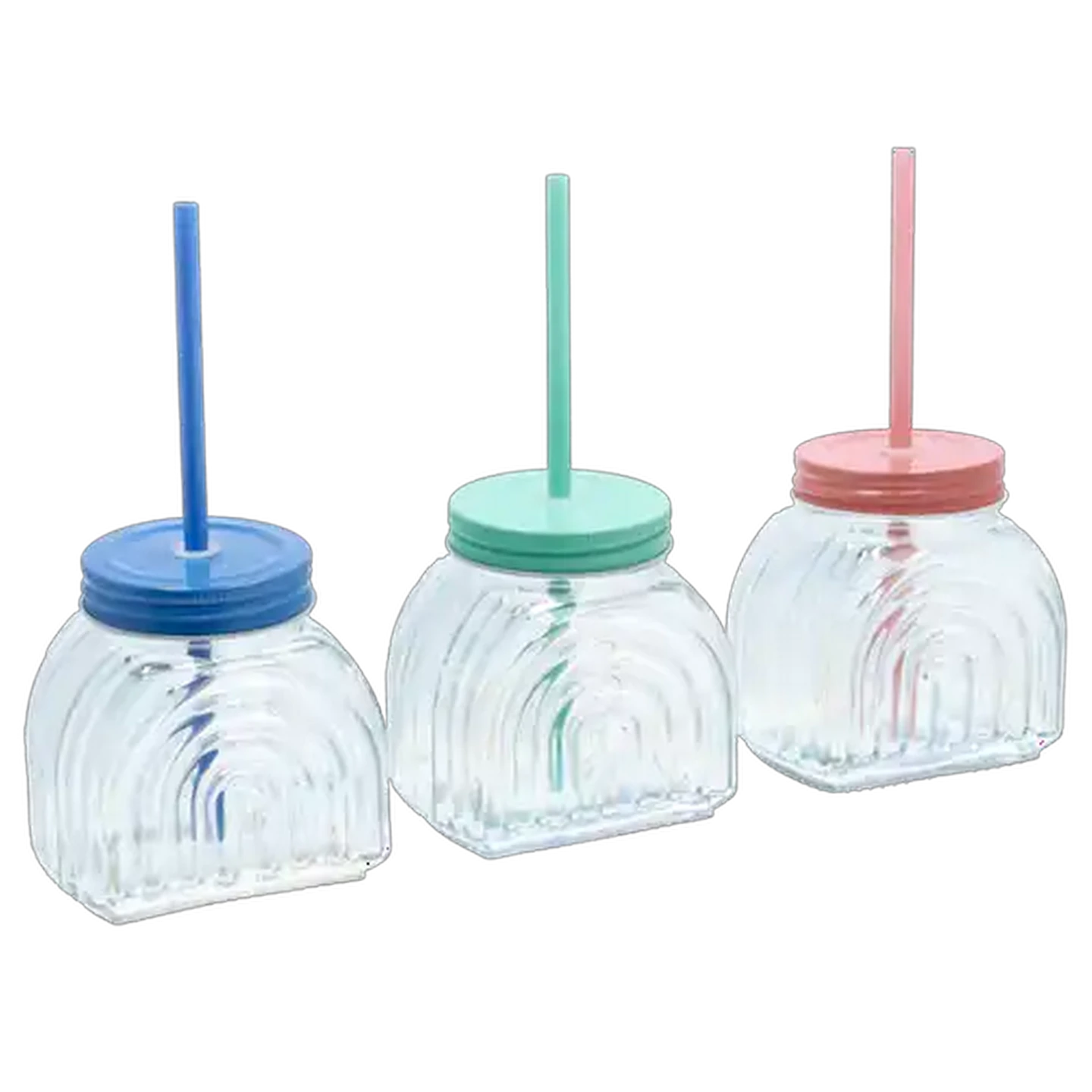 Image of Rainbow with Straw Glass Jar 480ml (Colour May Vary)