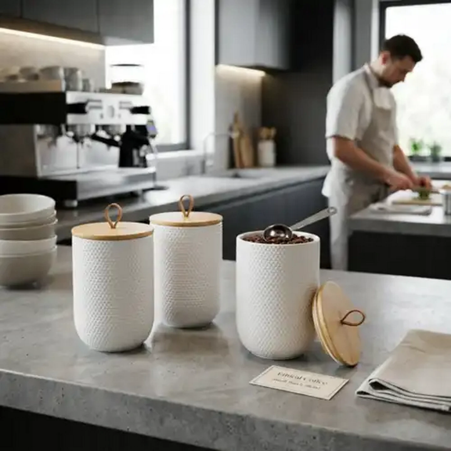 Image of Cr`eme Large Ceramic Canister with Lid