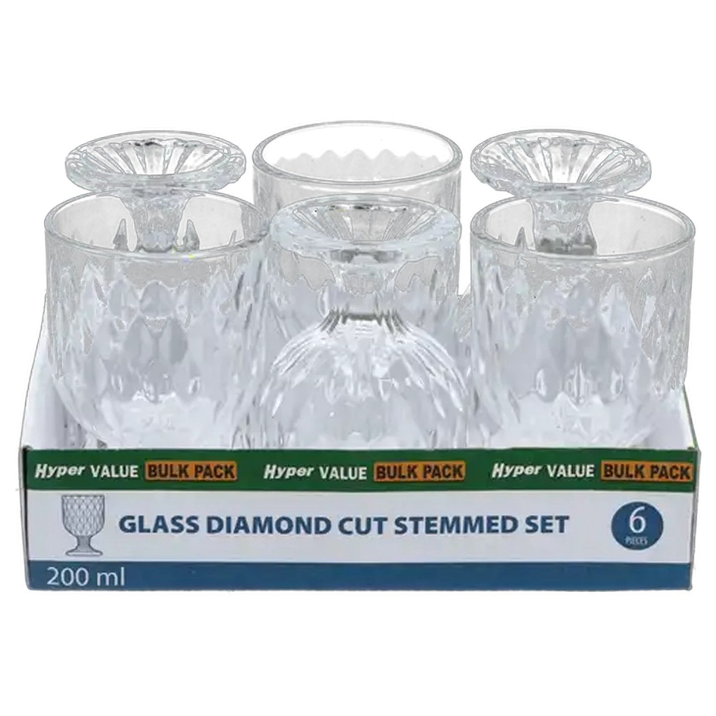 Image of Hyper Value Glass Diamond Cut Stemmed Glass Set 6 Piece Set